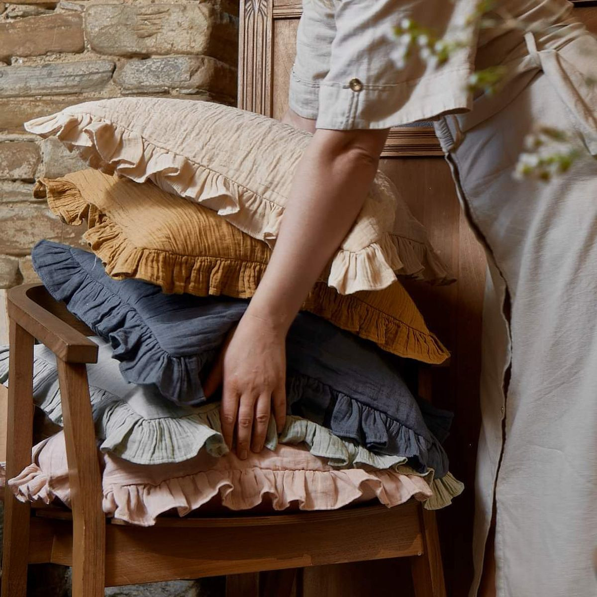 Povlak na polštář ELIN mušelínový, pistáciový 840642