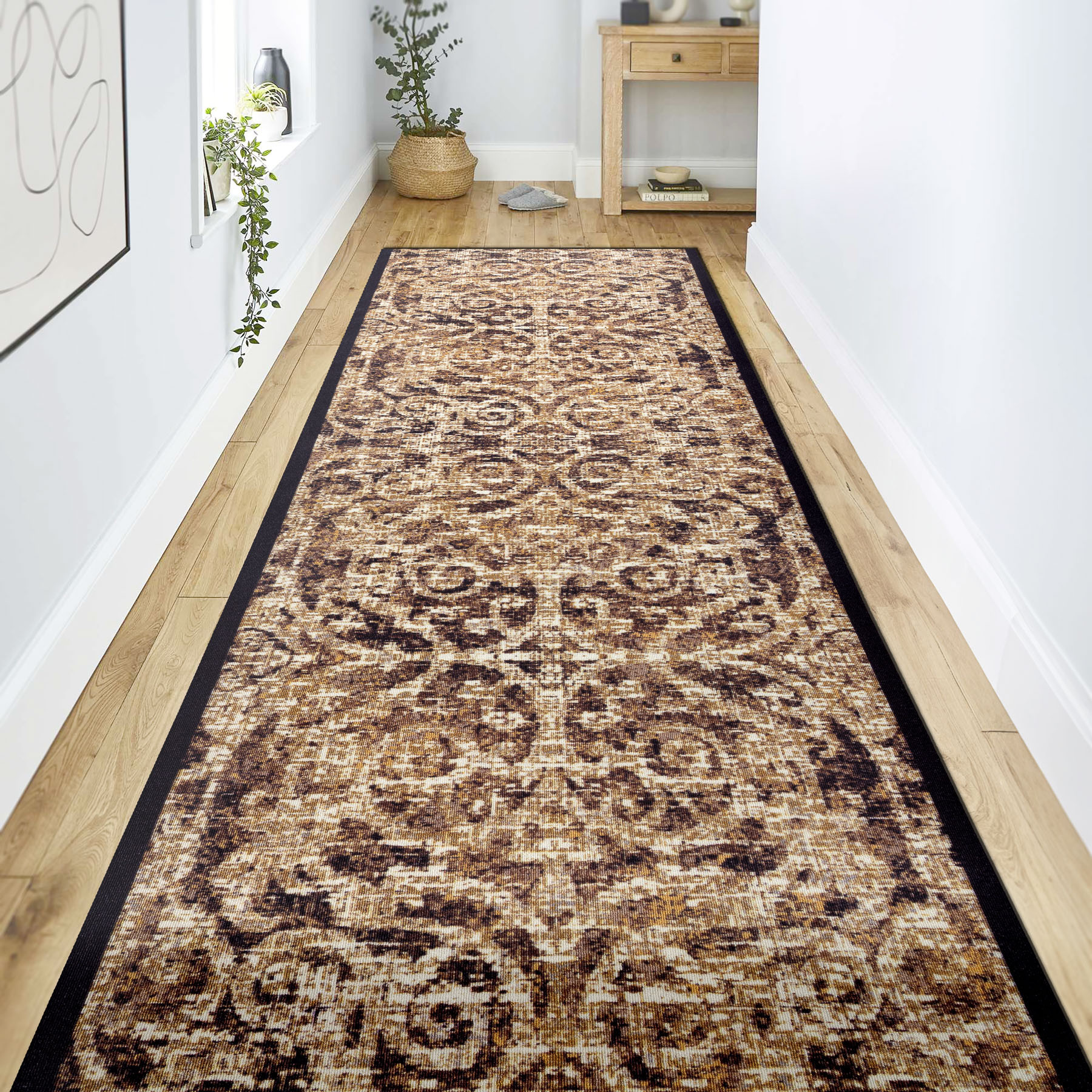 Protiskluzový běhoun DIGITAL - CLASSIC Ornament, béžový / hnědý