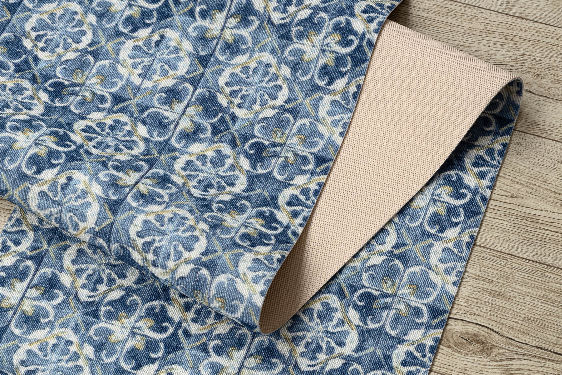 Protiskluzový běhoun DIGITAL lisabonský obklad, modrý / zlatý