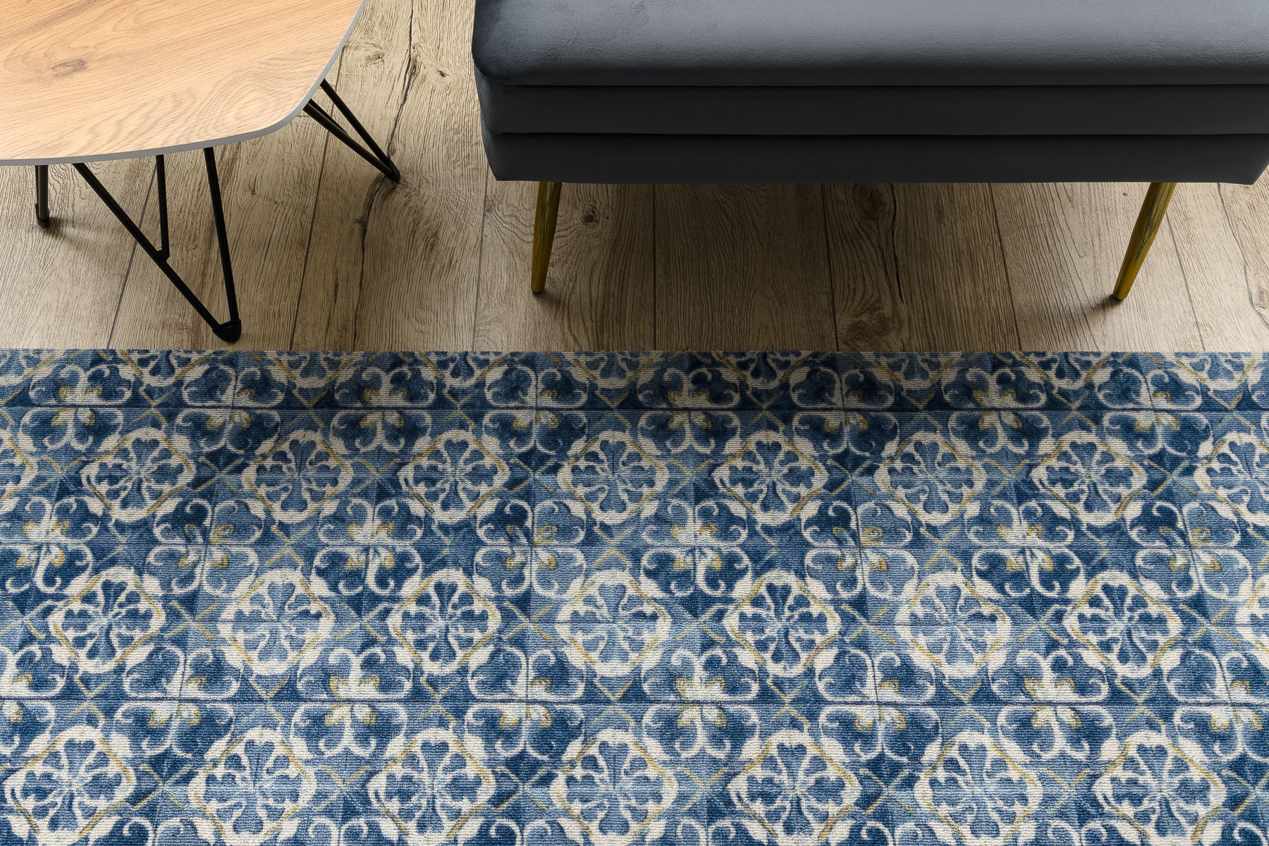 Protiskluzový běhoun DIGITAL lisabonský obklad, modrý / zlatý