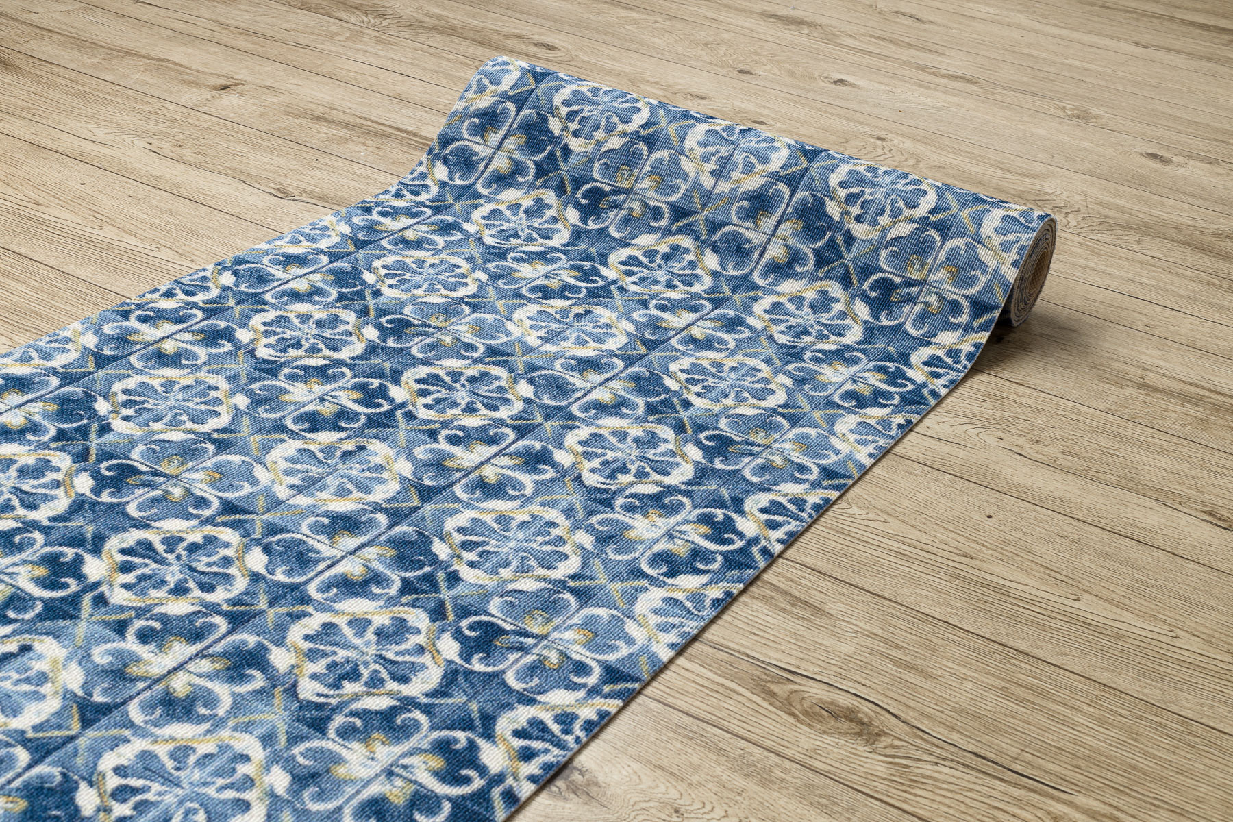 Protiskluzový běhoun DIGITAL lisabonský obklad, modrý / zlatý