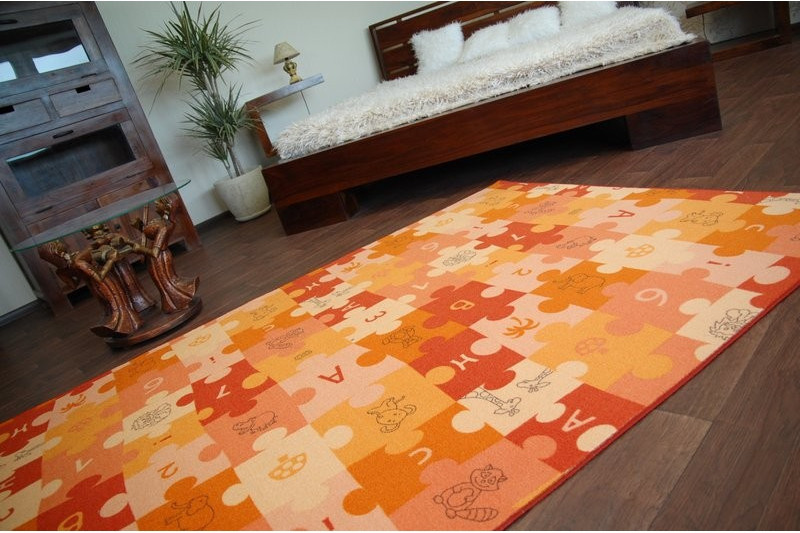 Dětský koberec PUZZLE oranžový - Výprodej
