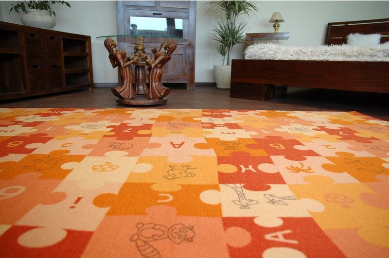 Dětský koberec PUZZLE oranžový - Výprodej