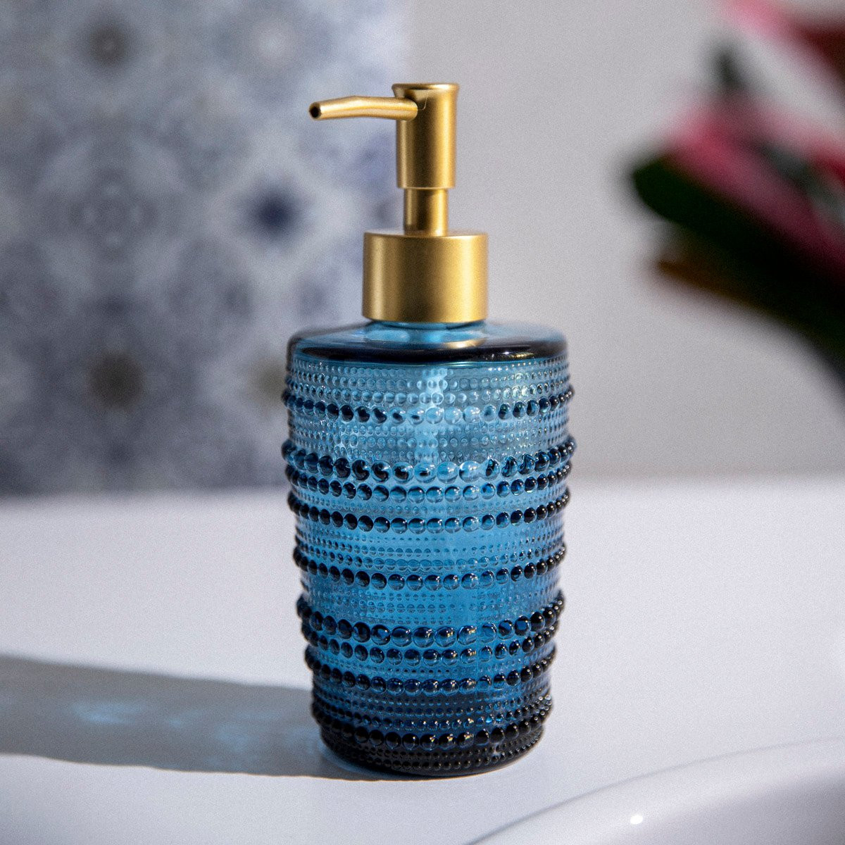 Dávkovač na mýdlo MONSATO skleněný, modrý 866703