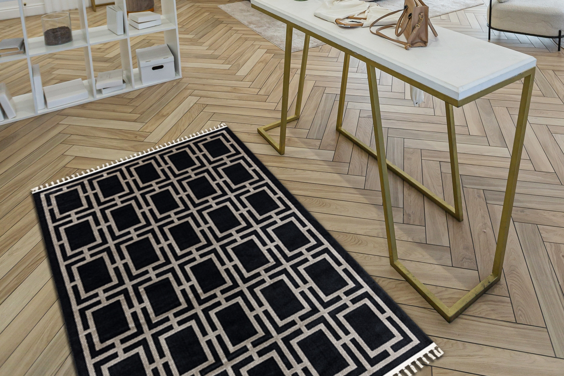 Koberec AMOUR 53078B geometrický / linie, černý