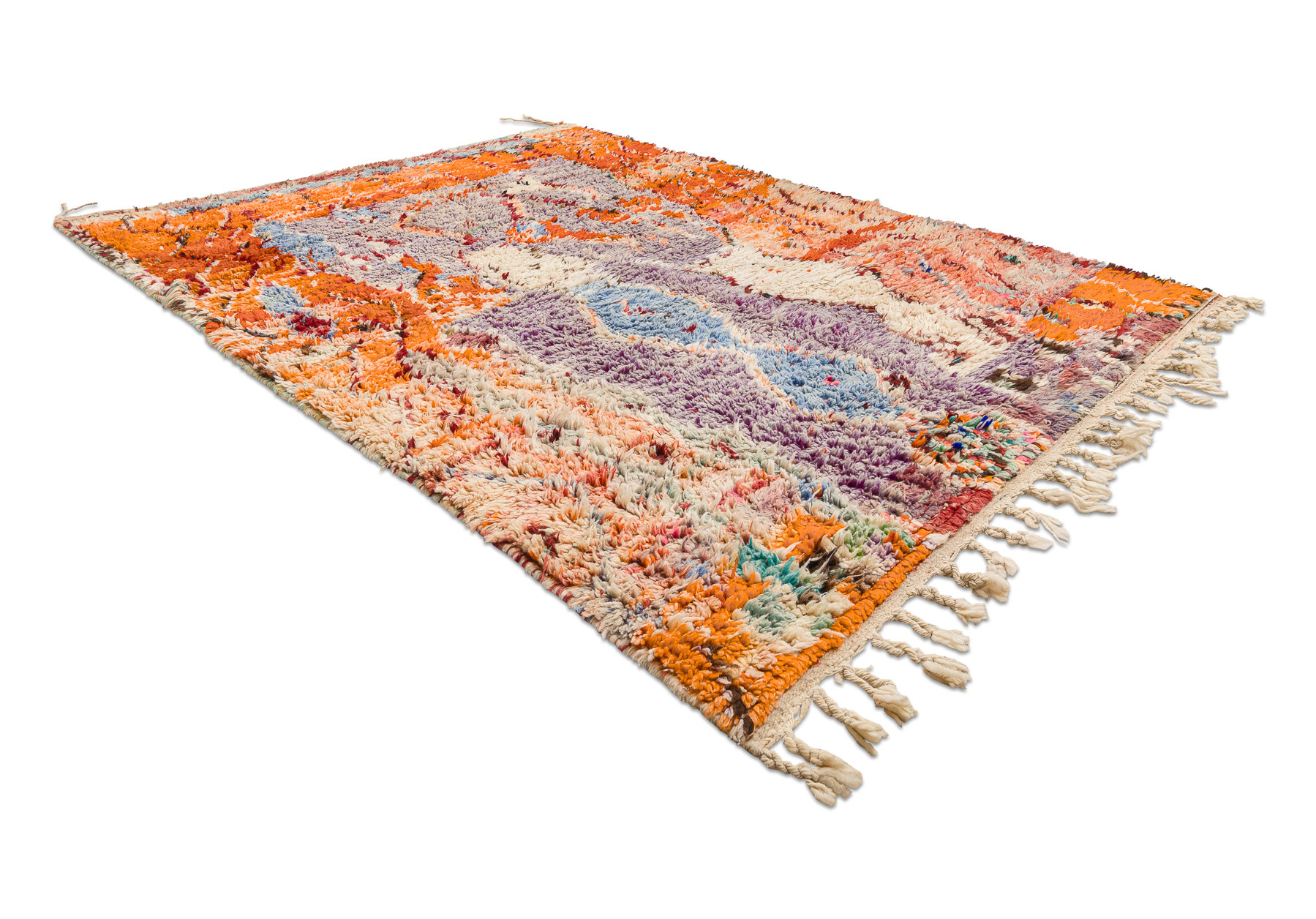 Ručně tkaný vlněný koberec BERBER BJ1020 Boujaad berber Boho, béžový / oranžový