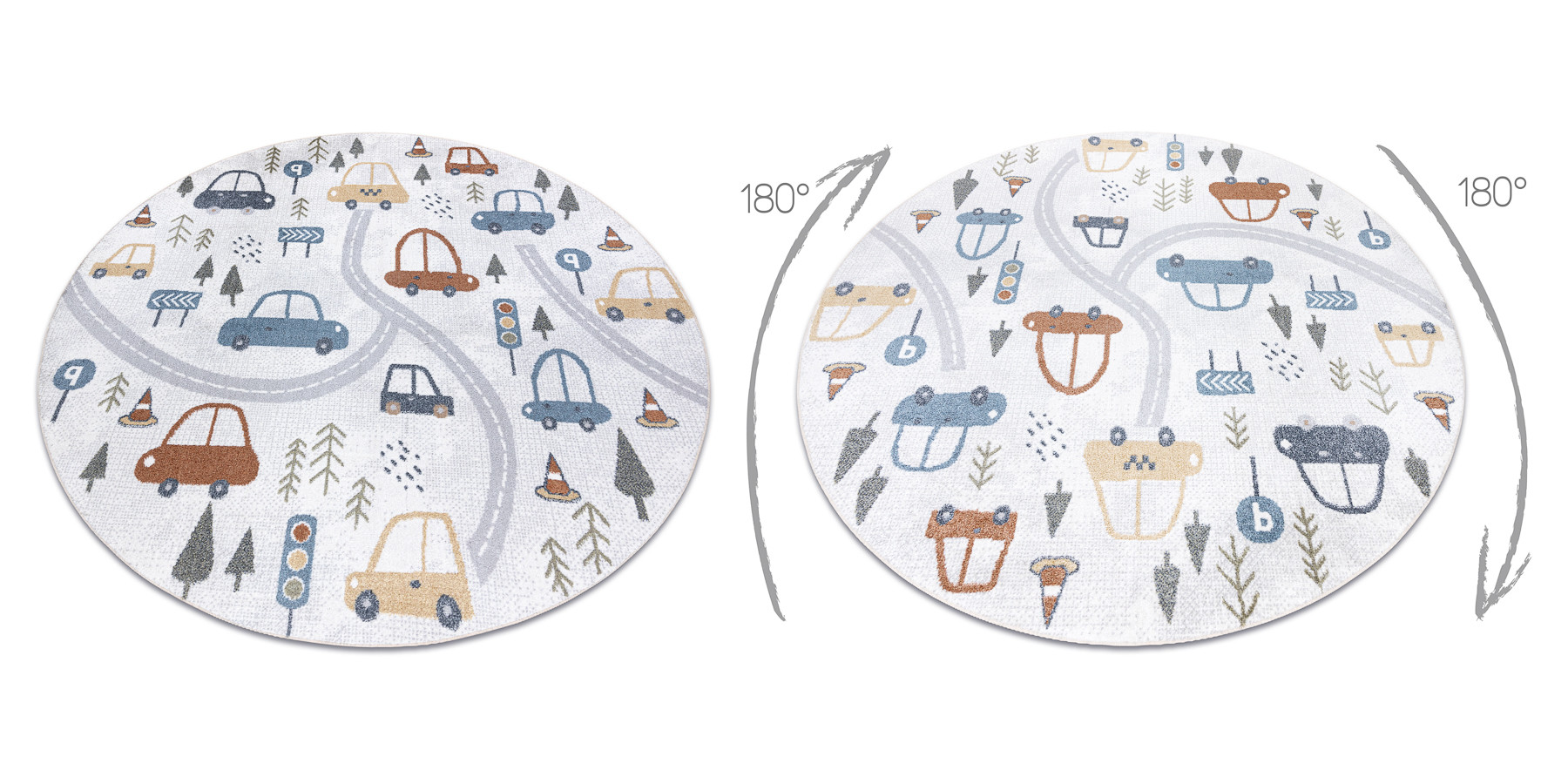 Koberec BONO 8436 auta / uličky, krémový / světle šedý, kruh