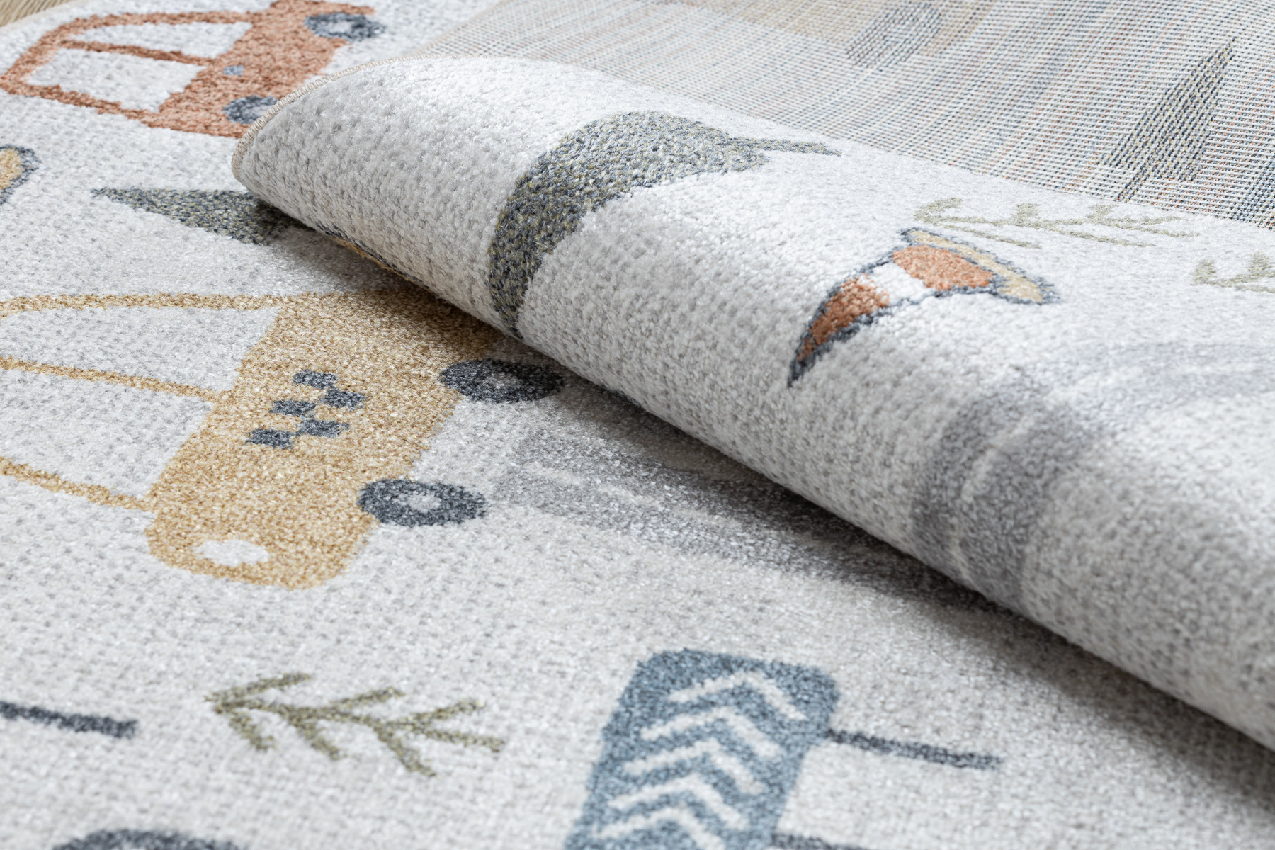 Koberec BONO 8436 auta / uličky, krémový / světle šedý, kruh