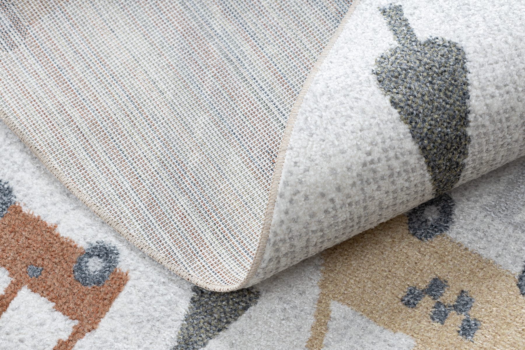 Koberec BONO 8436 auta / uličky, krémový / světle šedý, kruh