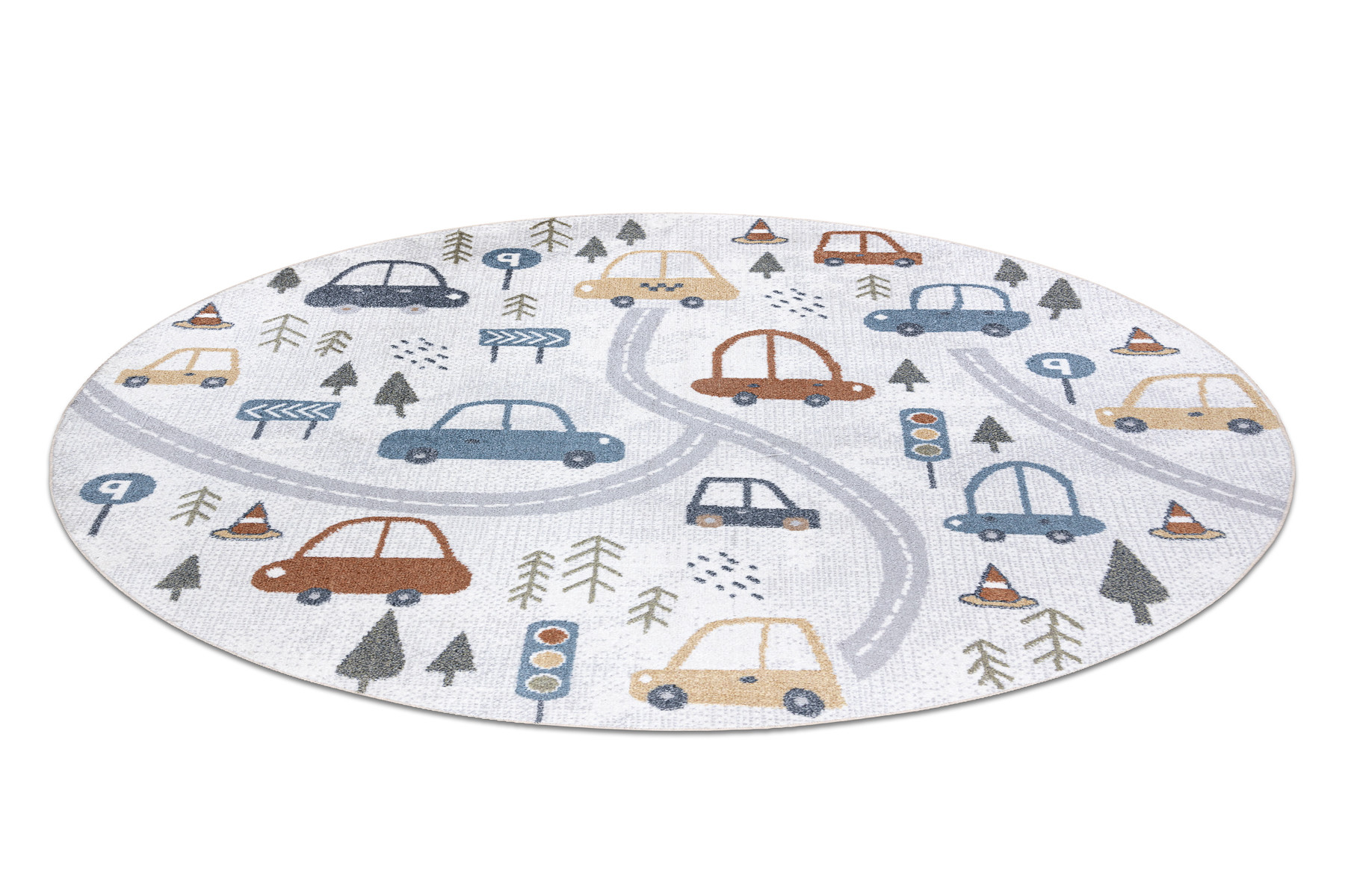 Koberec BONO 8436 auta / uličky, krémový / světle šedý, kruh