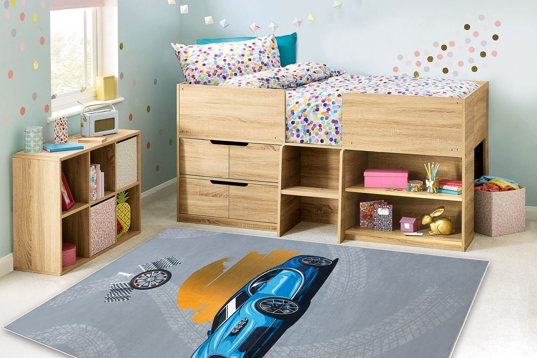 Dětský koberec protiskluzový BAMBINO 41730 Auto, šedý / modrý