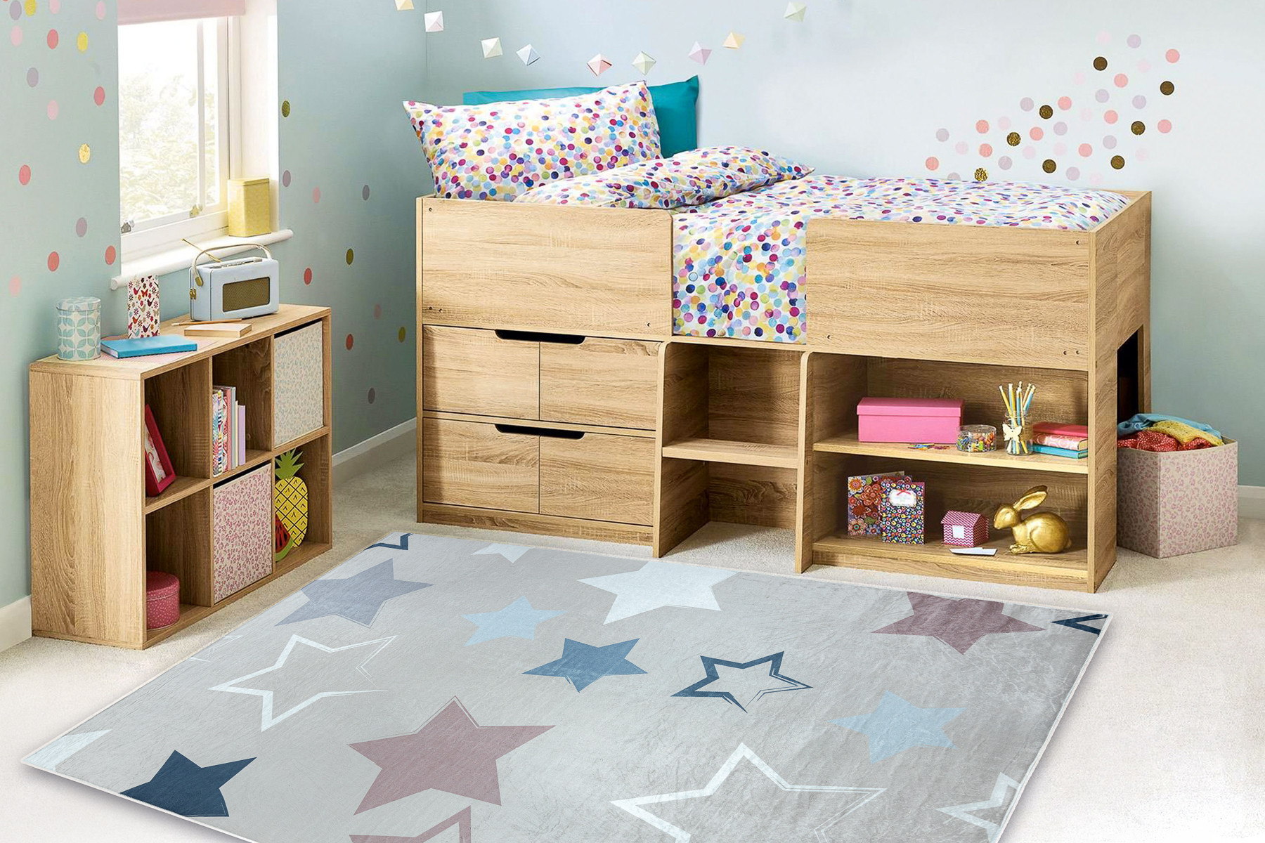 Dětský koberec protiskluzový BAMBINO 48130 Hvězdičky, béžový / šedý