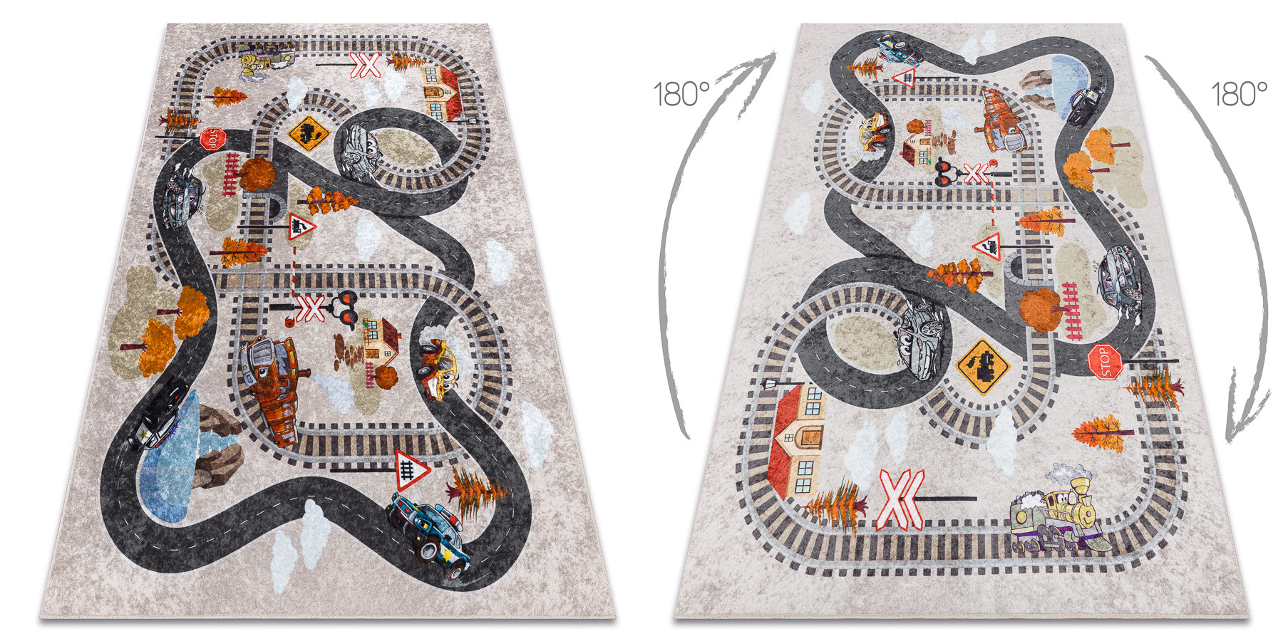 Koberec JUNIOR 51986.803 dráhy / lokomotiva, šedý