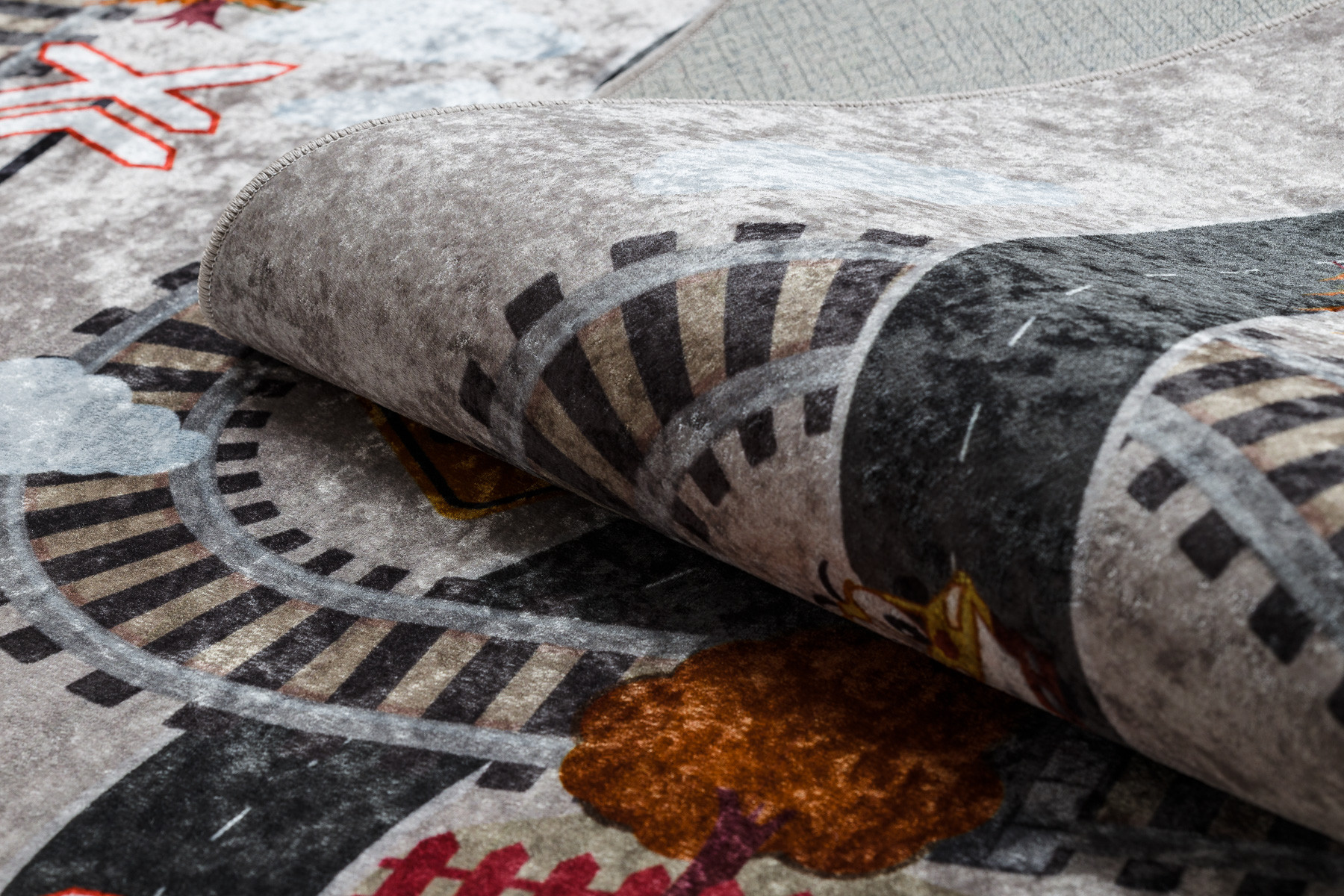 Koberec JUNIOR 51986.803 dráhy / lokomotiva, šedý