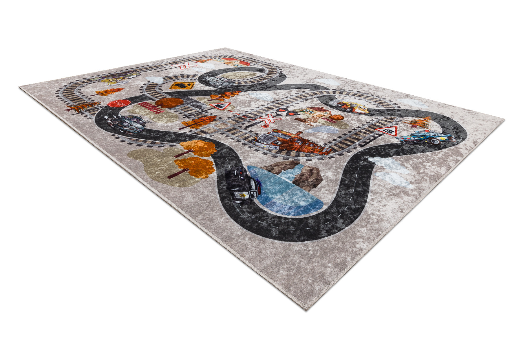 Koberec JUNIOR 51986.803 dráhy / lokomotiva, šedý