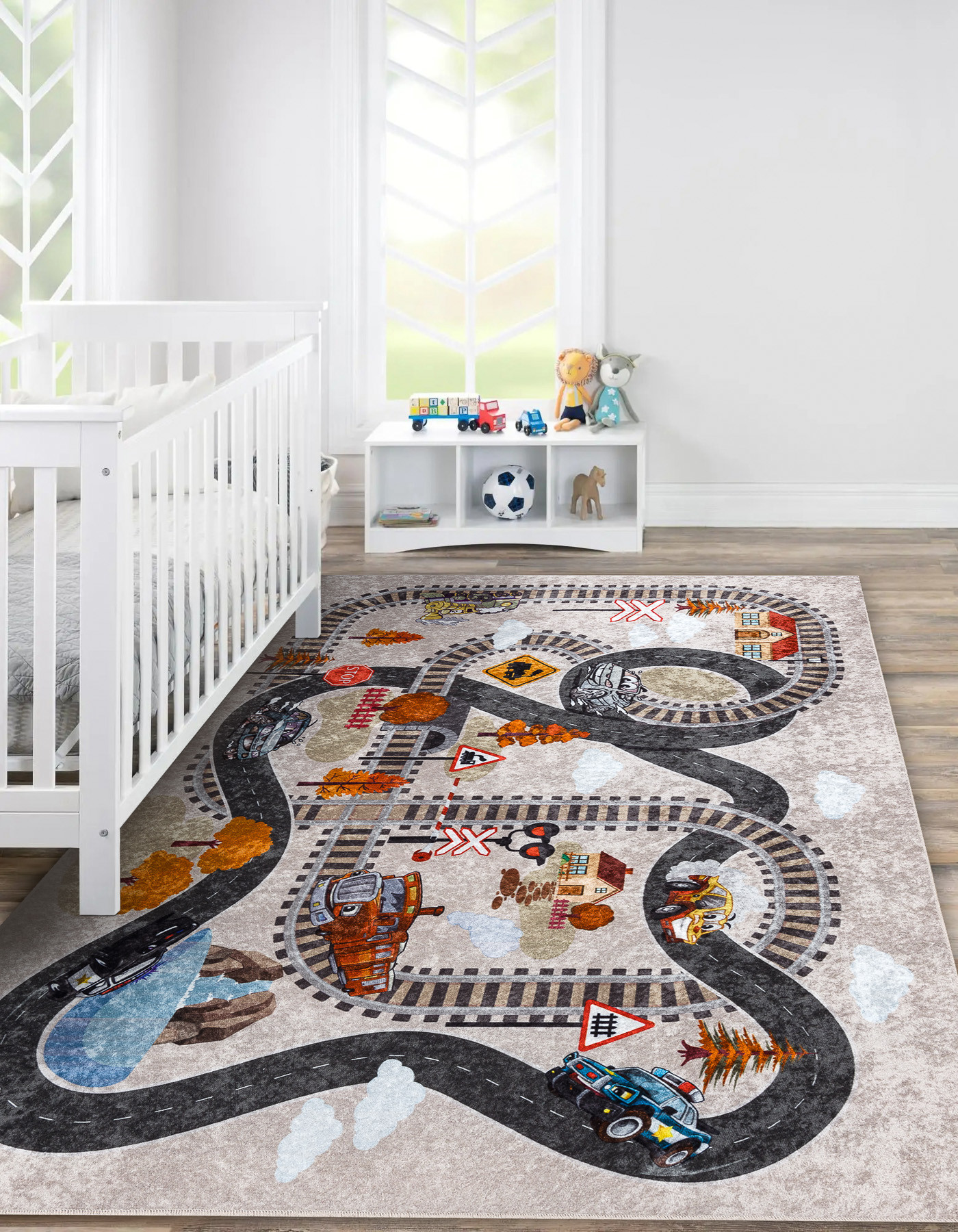 Koberec JUNIOR 51986.803 dráhy / lokomotiva, šedý