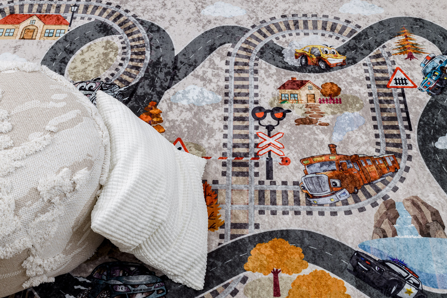 Koberec JUNIOR 51986.803 dráhy / lokomotiva, šedý