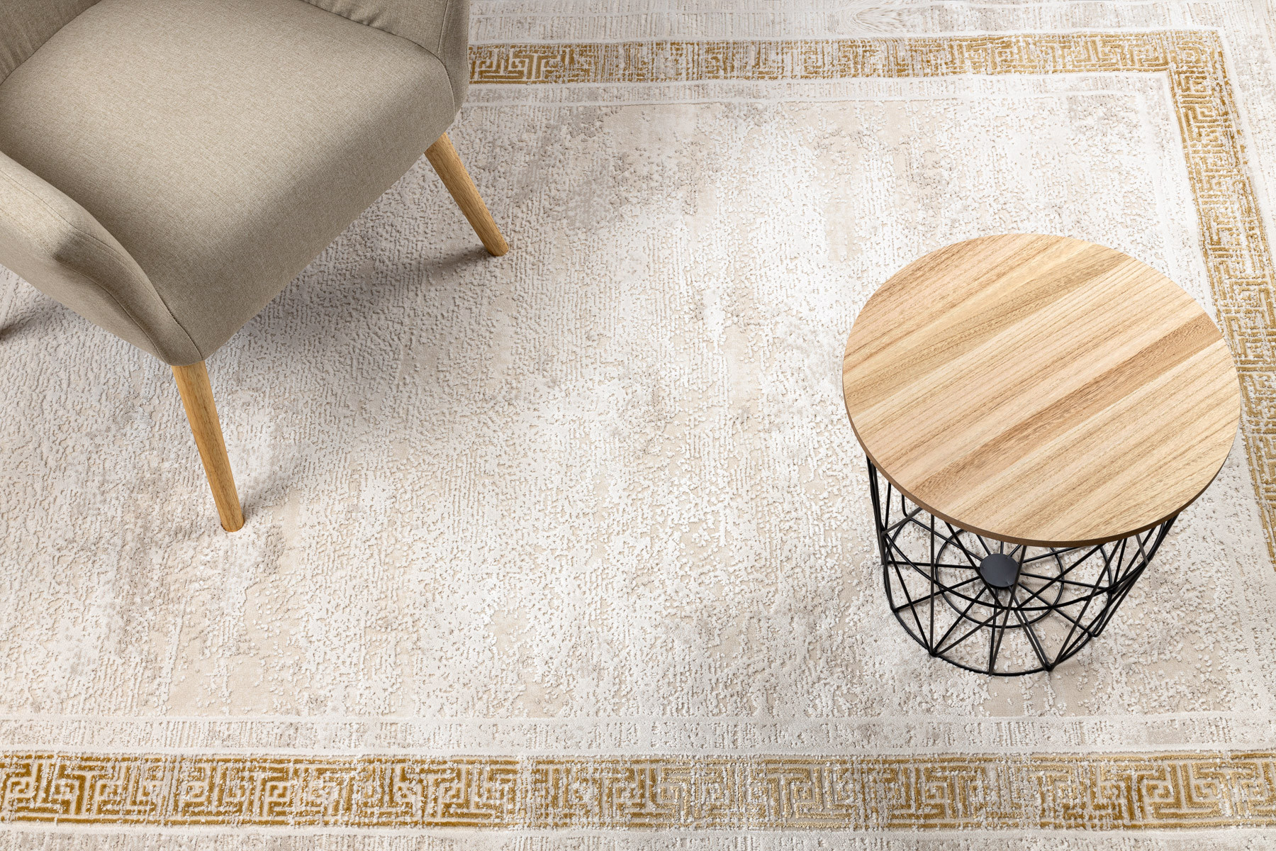 Koberec DUKE 51524 krémový / zlatý, rám / řecký / třásně