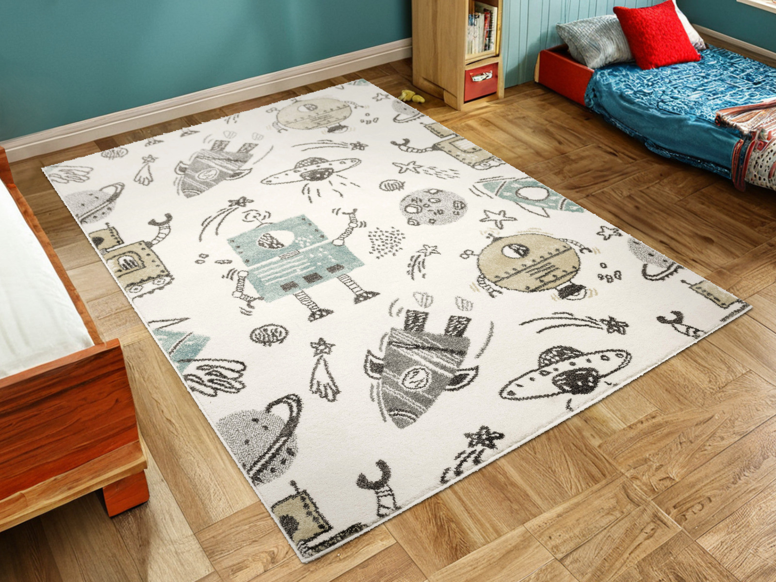 Koberec Lima G931A roboty, krémový / pastelově tyrkysový