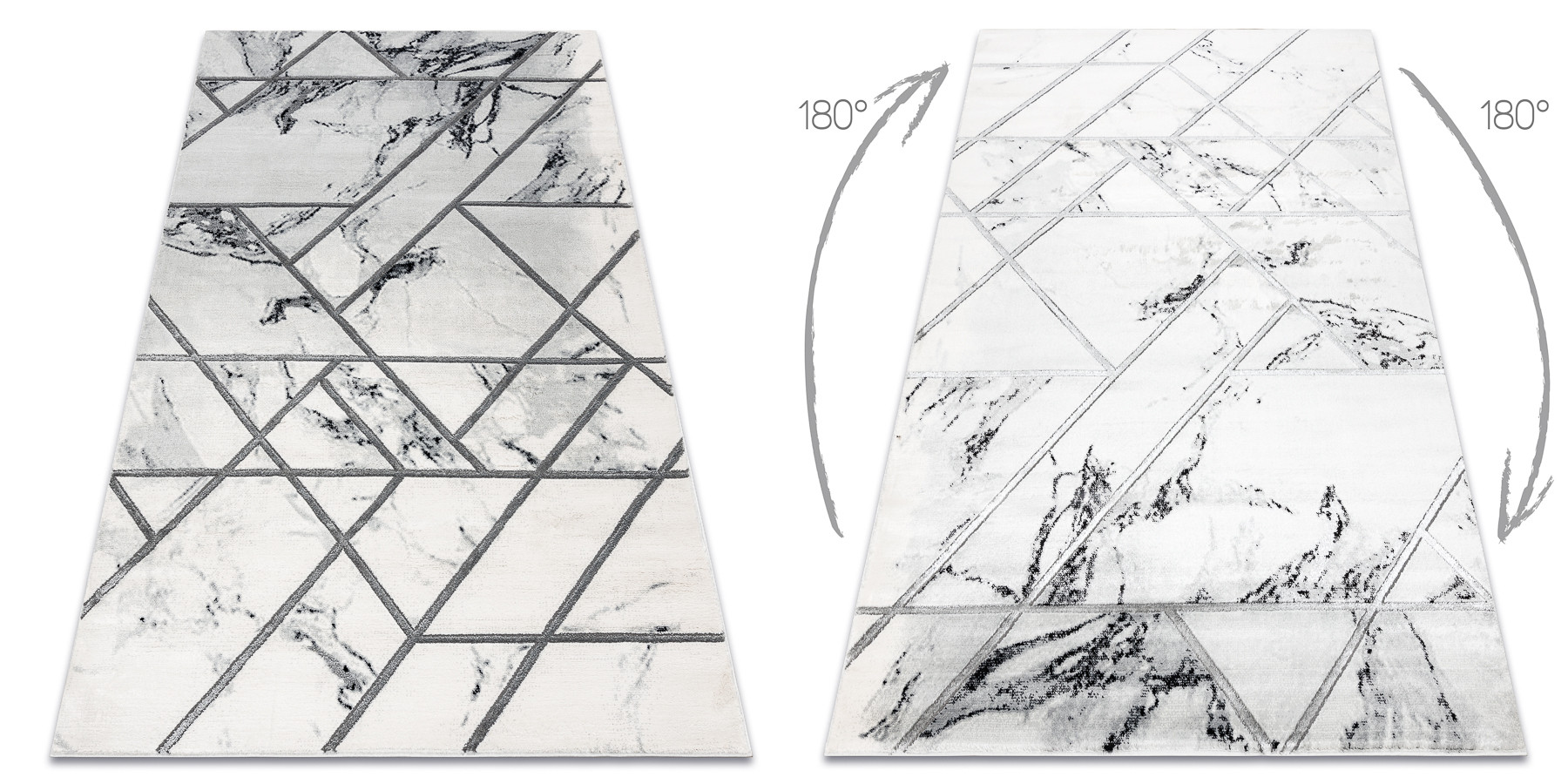 Koberec EMERALD exkluzivní 0085 glamour, styl marmur, geometrický bílý / stříbrný