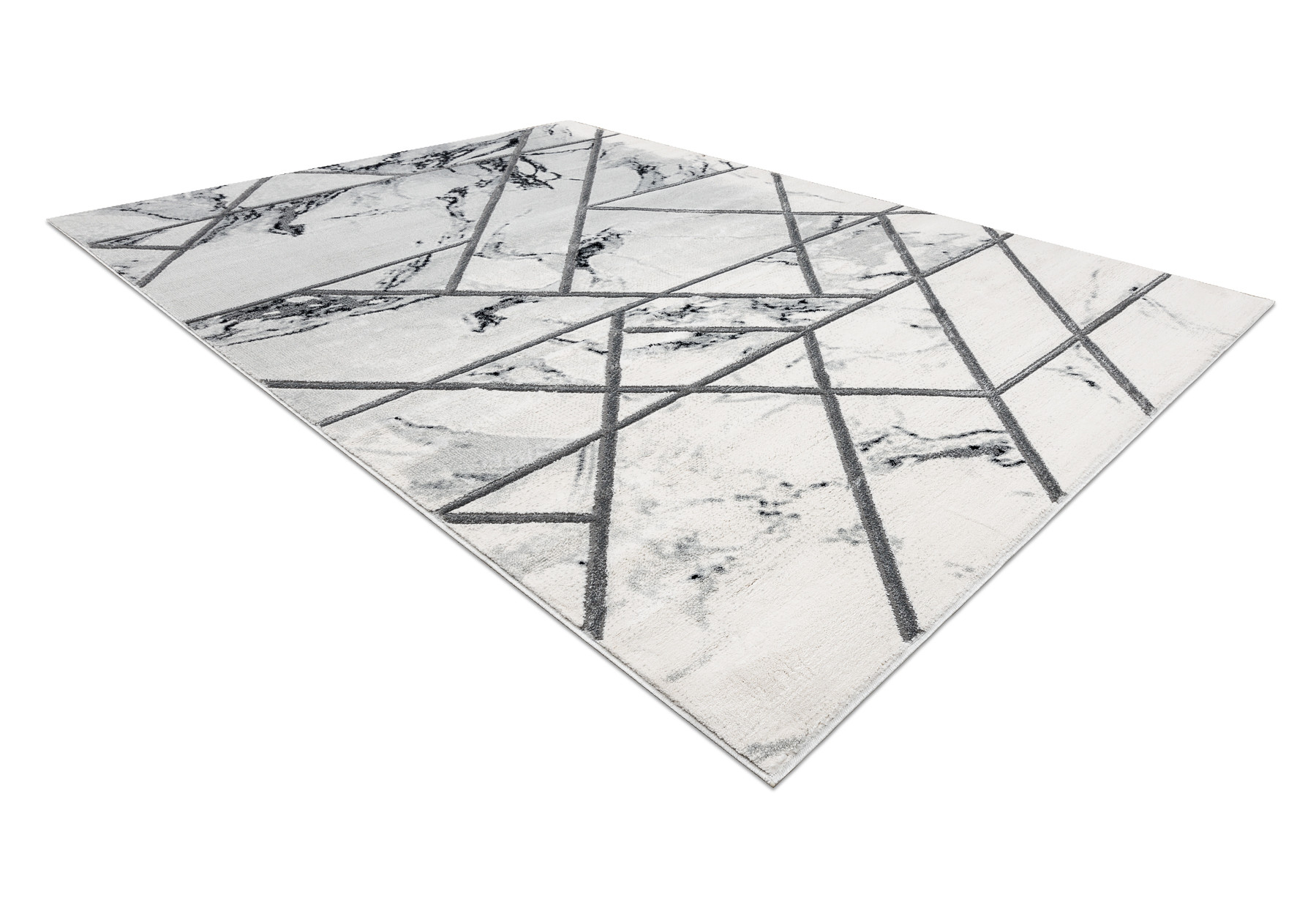 Koberec EMERALD exkluzivní 0085 glamour, styl marmur, geometrický bílý / stříbrný
