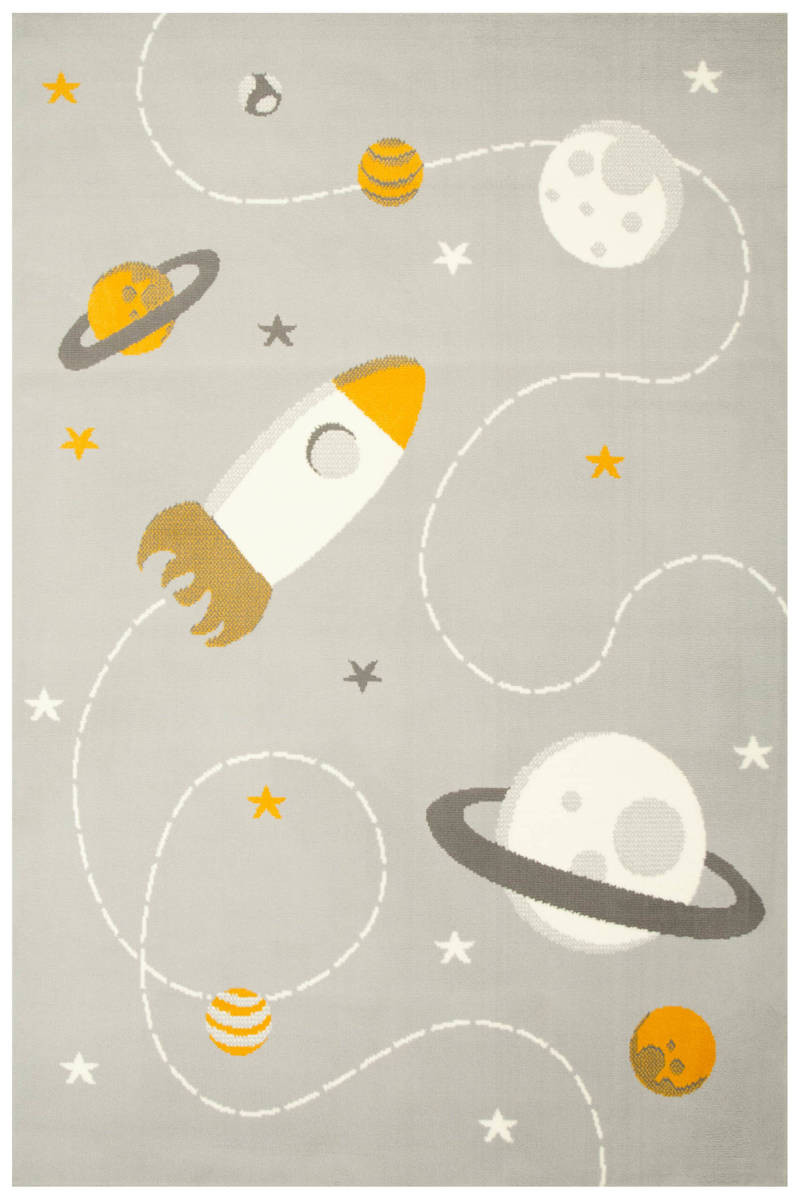 Dětský koberec Kids 534547/89945 Mouse, šedý/hořčicový, vesmír