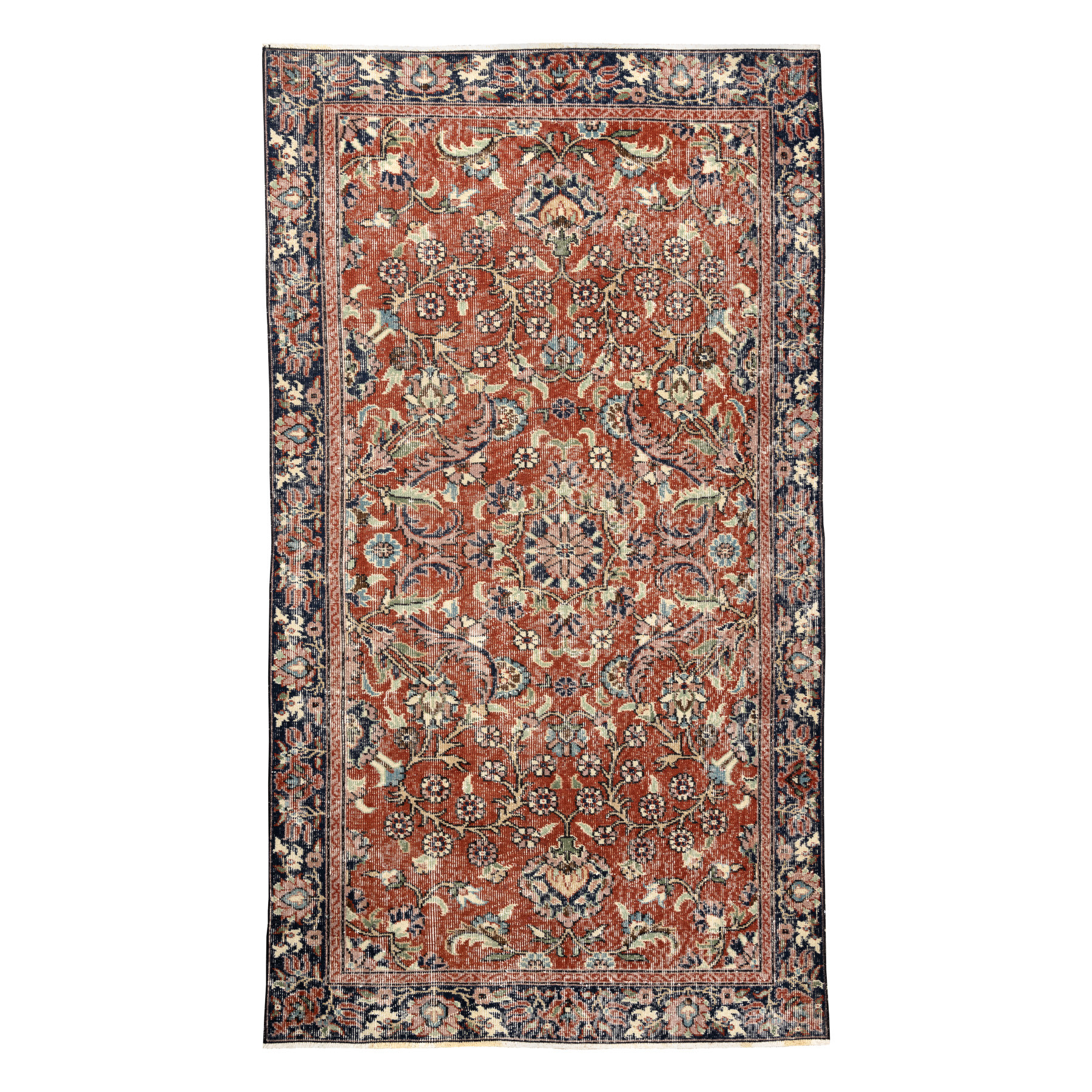 Ručně tkaný vlněný koberec Vintage 10181 rám / květiny, cihlový / zelený