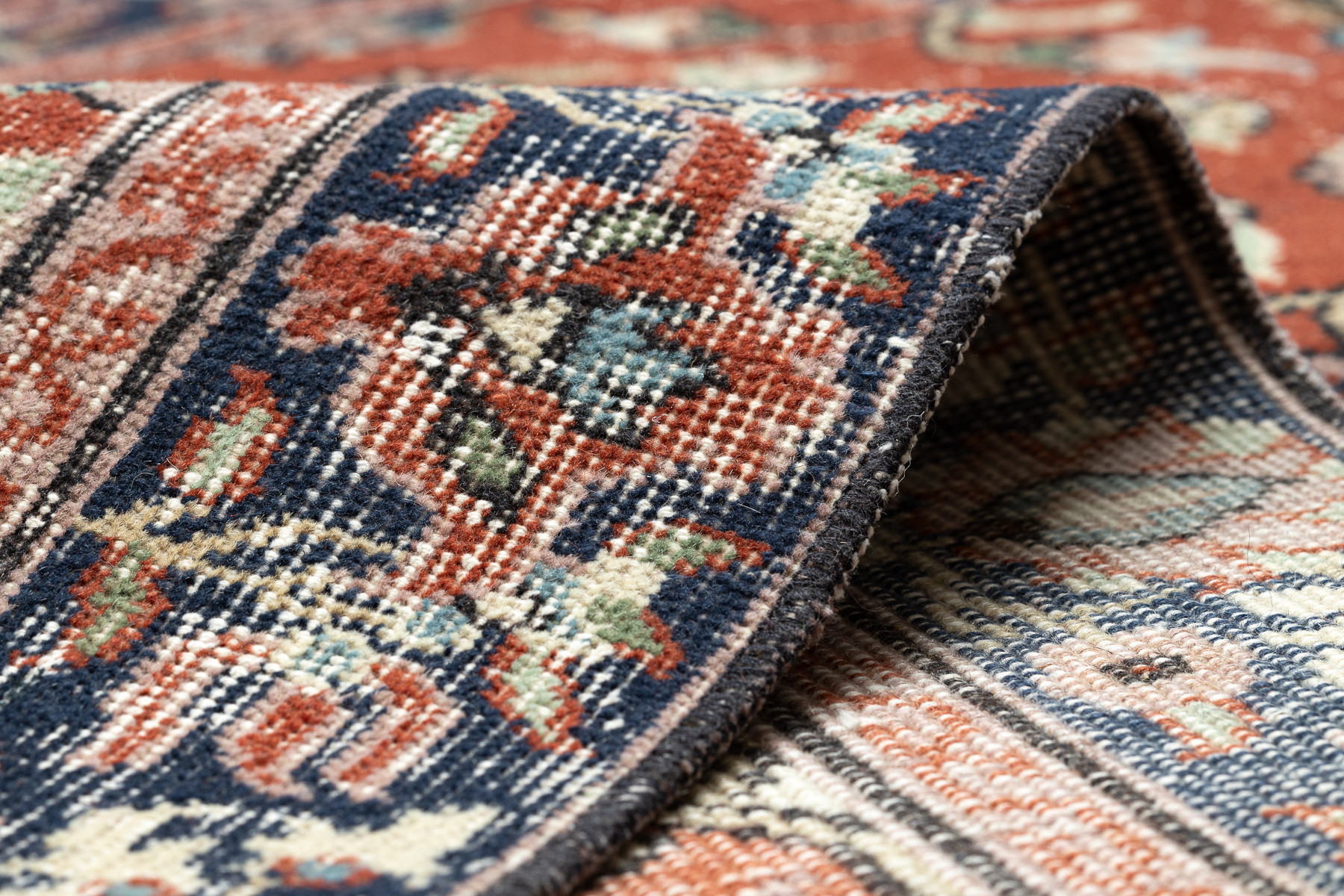 Ručně tkaný vlněný koberec Vintage 10181 rám / květiny, cihlový / zelený