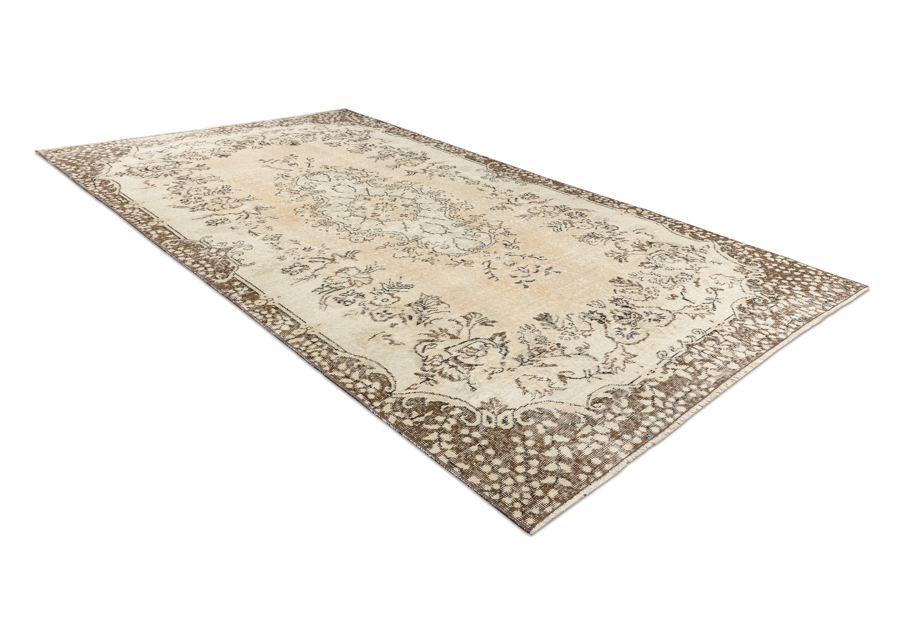 Ručně tkaný vlněný koberec Vintage 10313 ornament / květiny, béžový / zelený