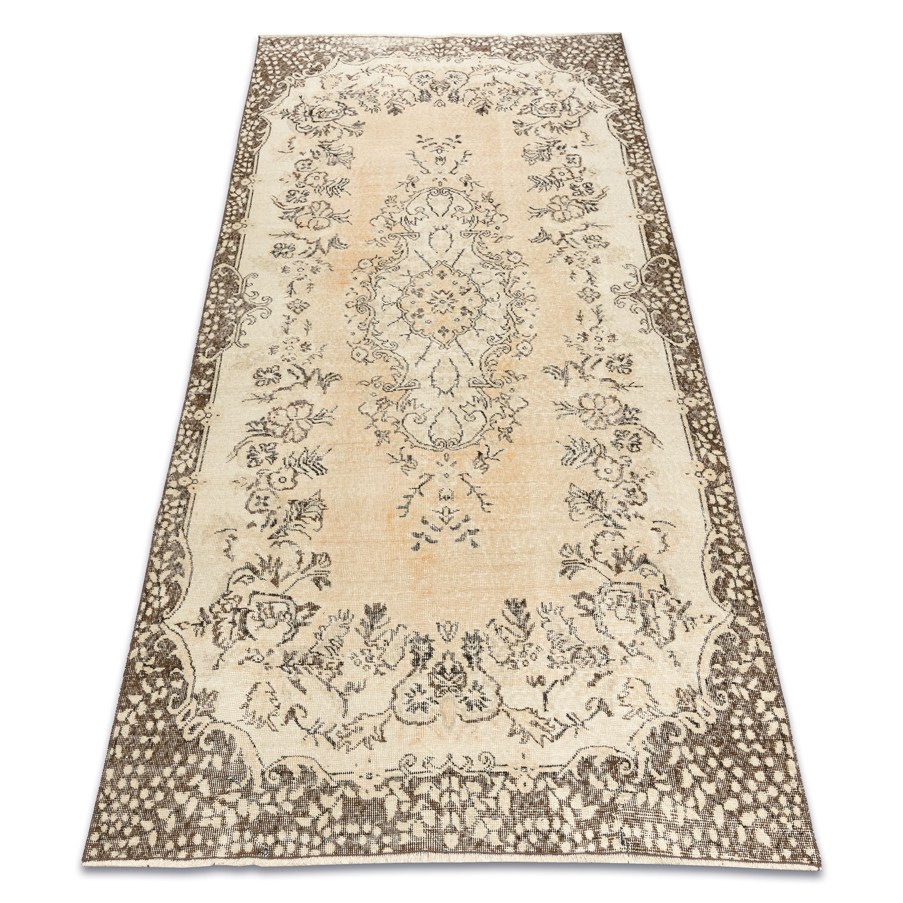 Ručně tkaný vlněný koberec Vintage 10313 ornament / květiny, béžový / zelený