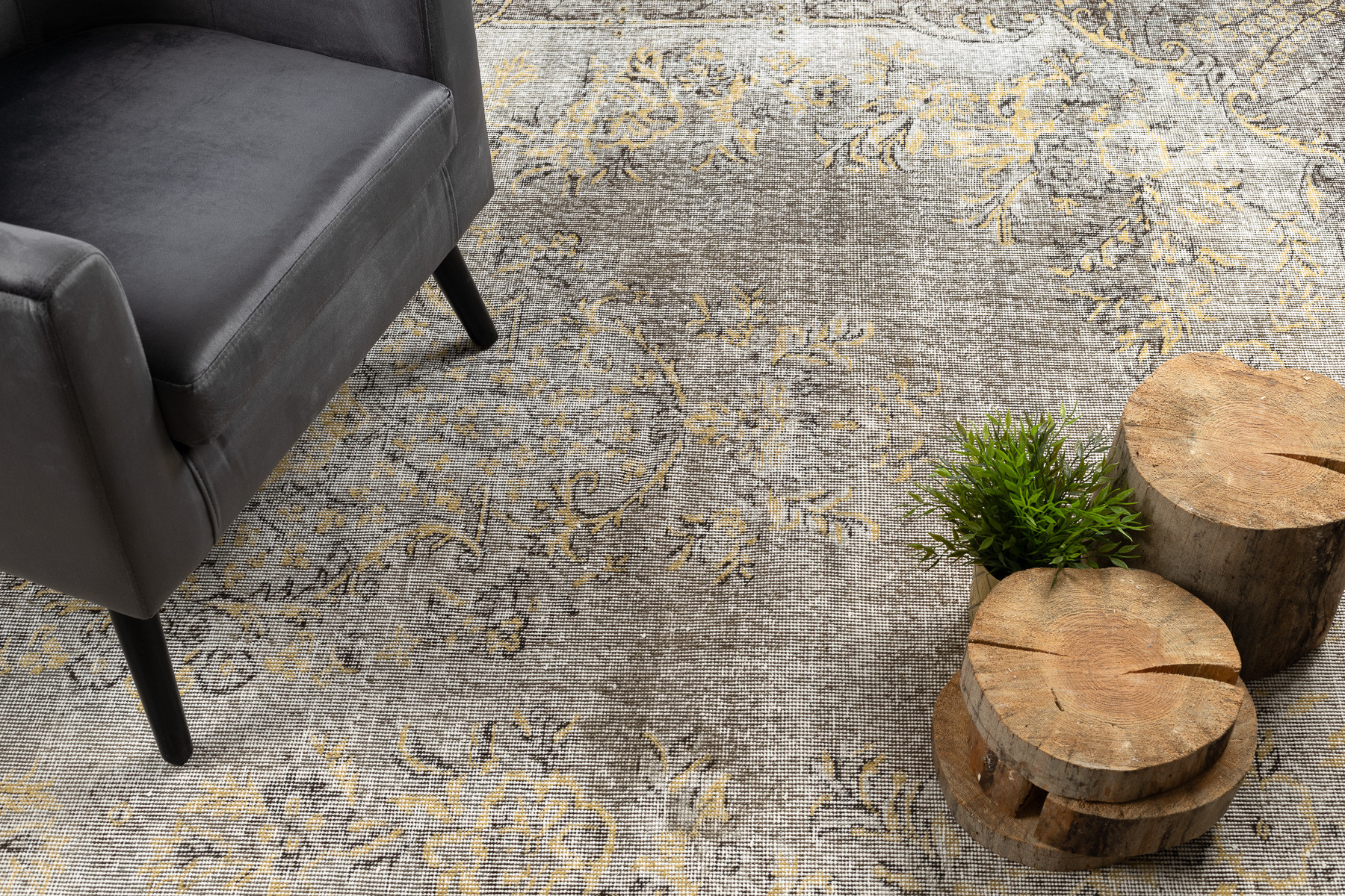 Ručně tkaný vlněný koberec Vintage 10432 rám / ornament, béžový / žlutý