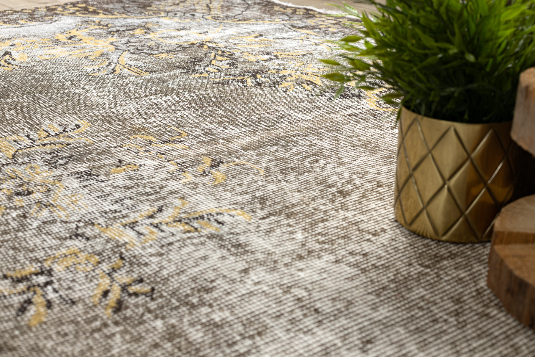 Ručně tkaný vlněný koberec Vintage 10432 rám / ornament, béžový / žlutý