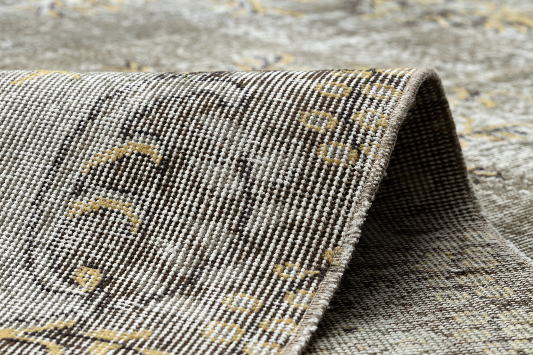 Ručně tkaný vlněný koberec Vintage 10432 rám / ornament, béžový / žlutý