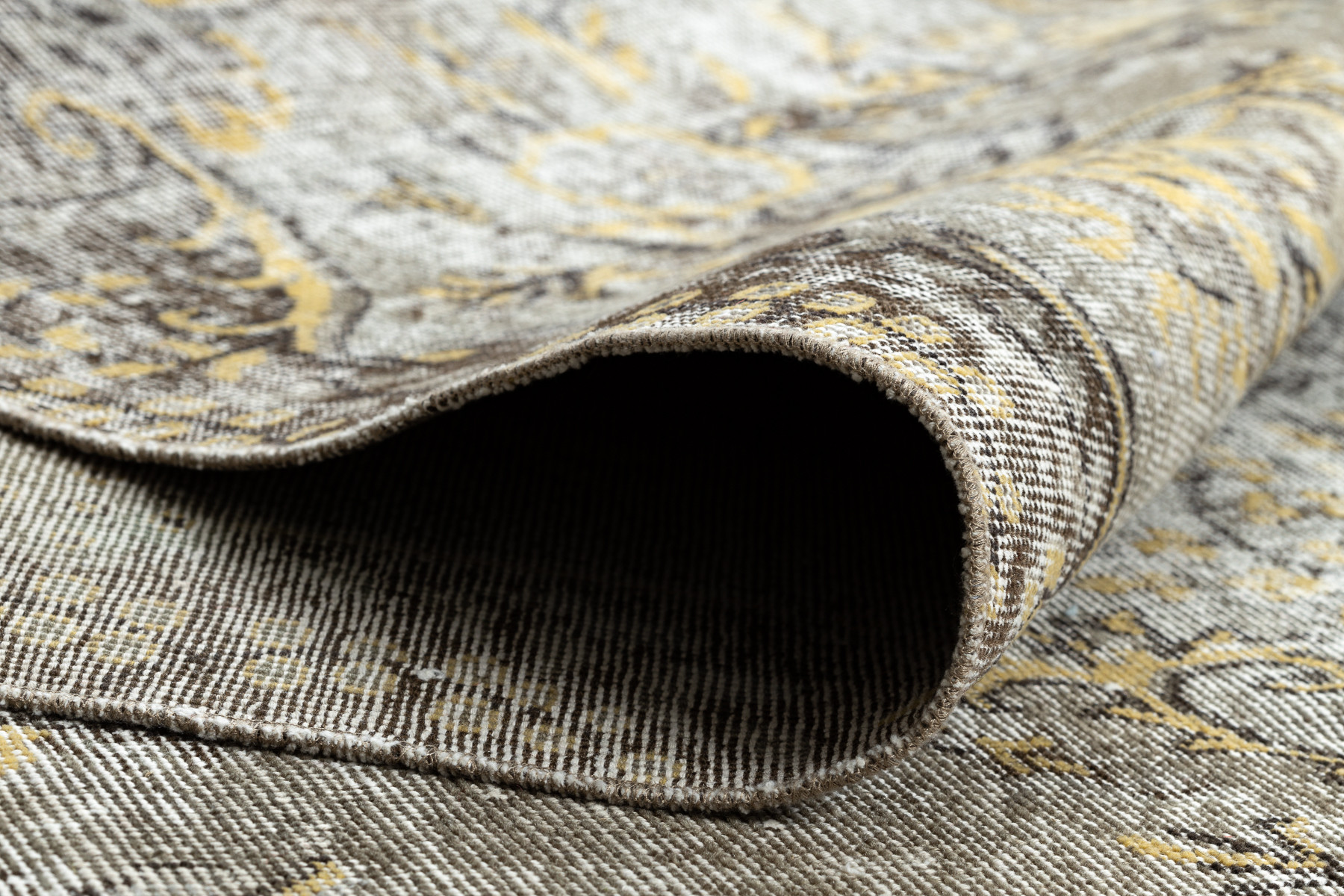 Ručně tkaný vlněný koberec Vintage 10432 rám / ornament, béžový / žlutý