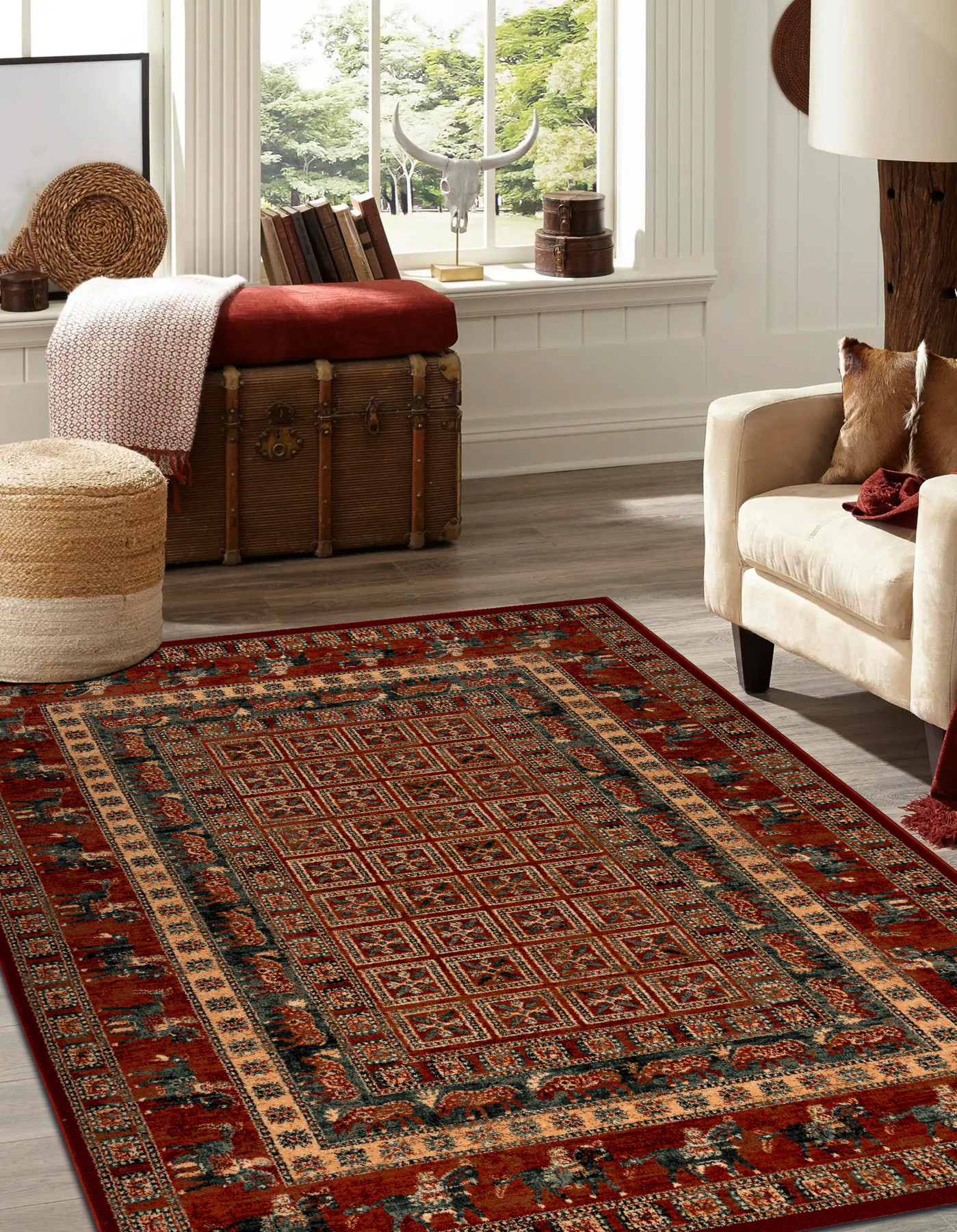 Koberec KASHQAI 4301 300 orientální / rám, terakota / zelený