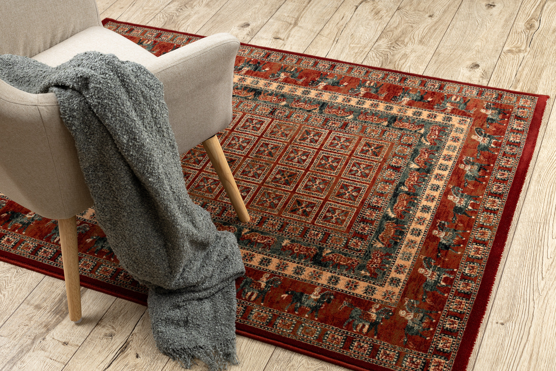 Koberec KASHQAI 4301 300 orientální / rám, terakota / zelený