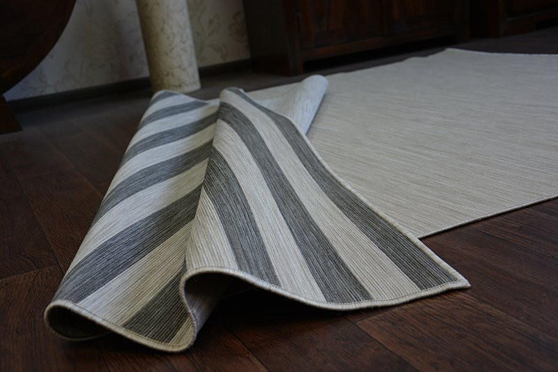 Exteriérový Oboustranný Koberec SIZAL DOUBLE  29205/095 Pásy černý bež/melanž béž