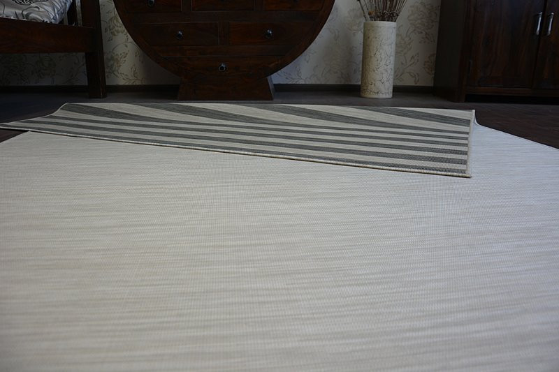 Exteriérový Oboustranný Koberec SIZAL DOUBLE  29205/095 Pásy černý bež/melanž béž