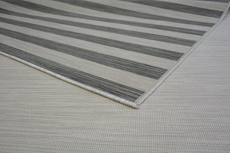 Exteriérový Oboustranný Koberec SIZAL DOUBLE  29205/095 Pásy černý bež/melanž béž