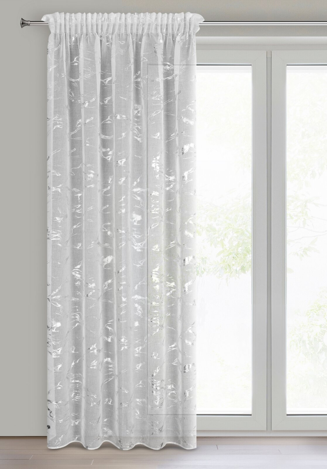 Hotová záclona ALINA bílá / stříbrná - na pásce