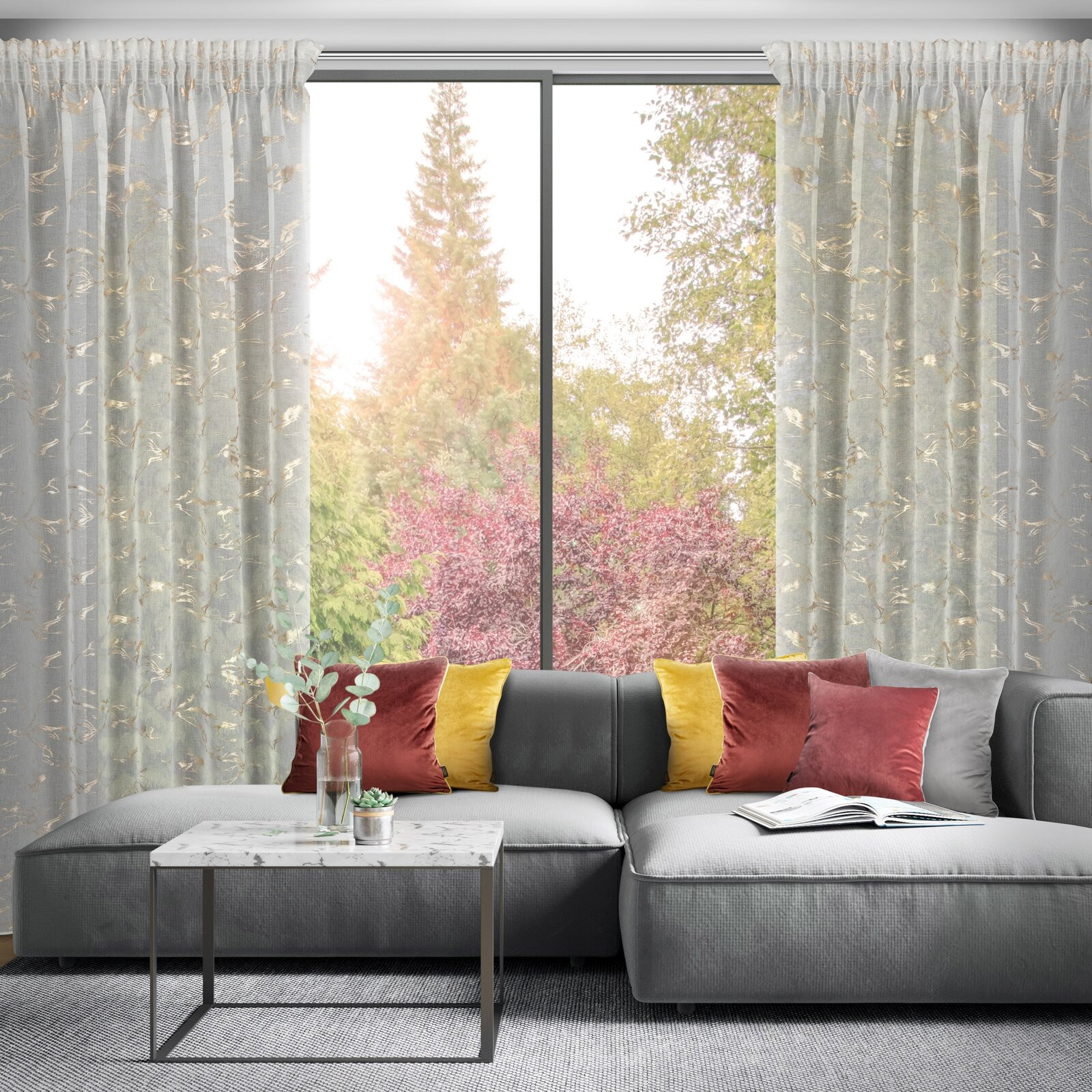 Hotová záclona ALINA bílá / zlatá - na pásce