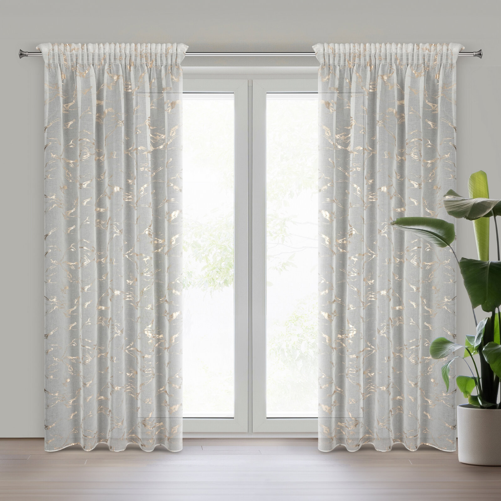 Hotová záclona ALINA bílá / zlatá - na pásce