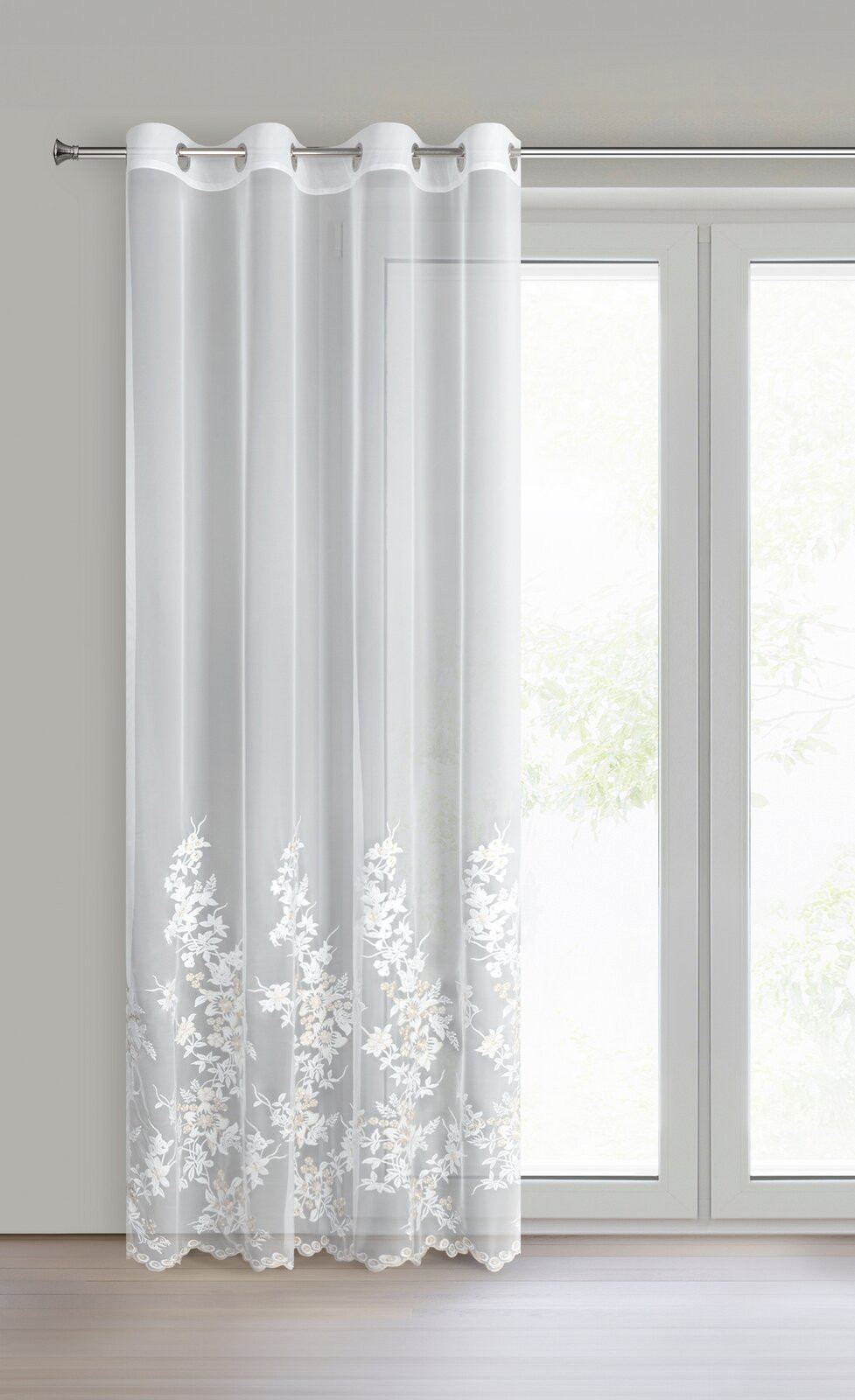 Hotová záclona ALIRA krémová / šampaňská - na průchodkách