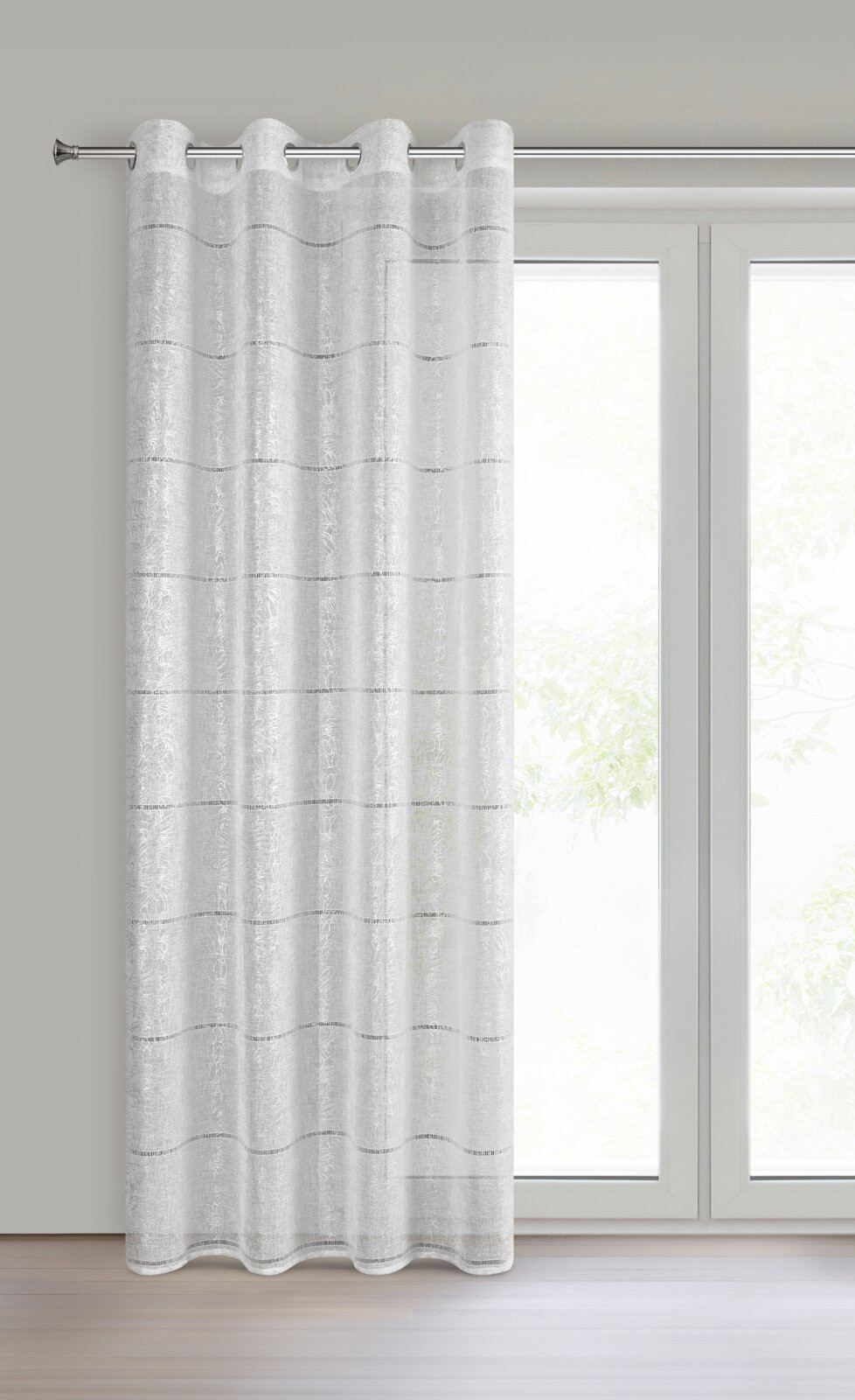 Hotová záclona KATY bílá / stříbrná - na průchodkách