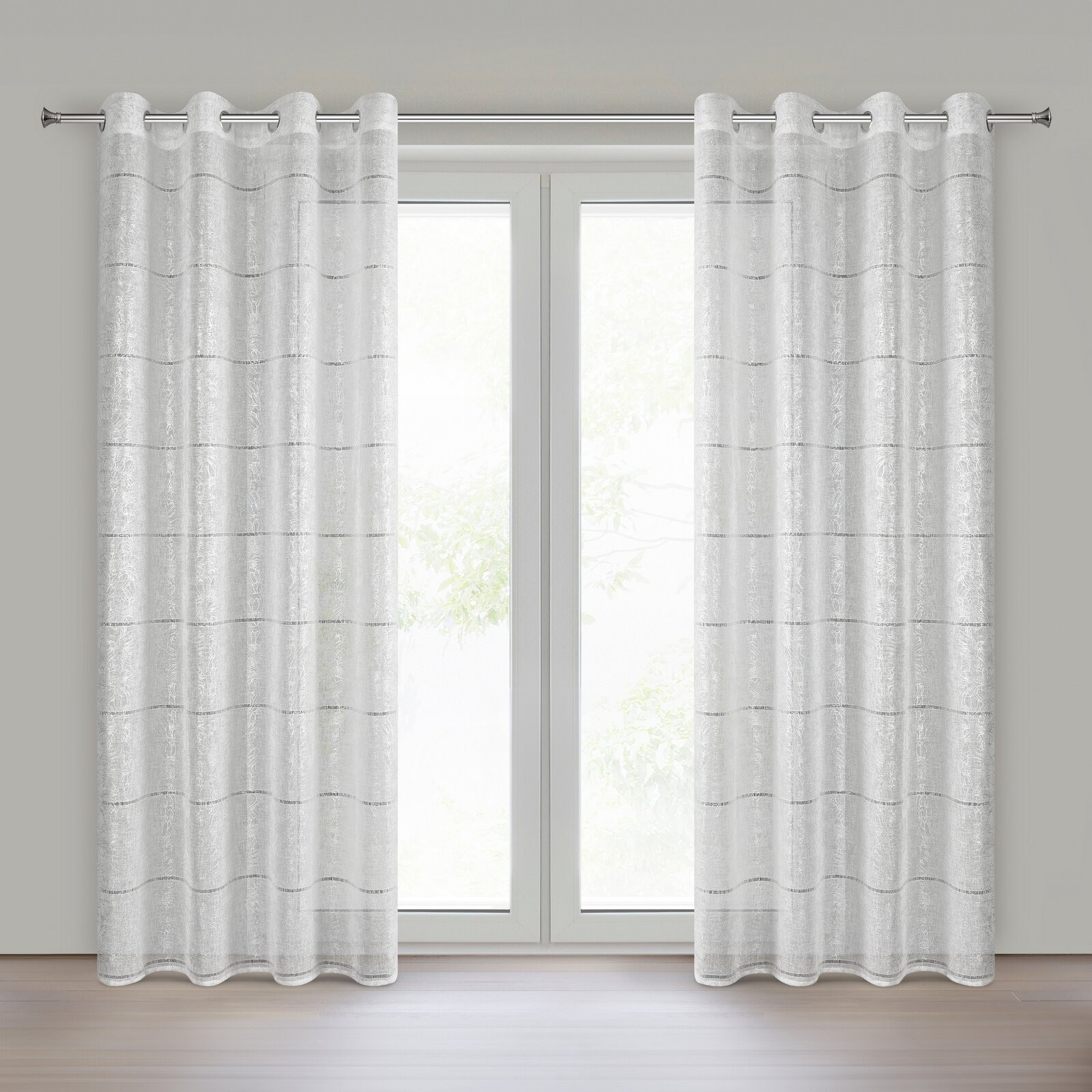 Hotová záclona KATY bílá / stříbrná - na průchodkách