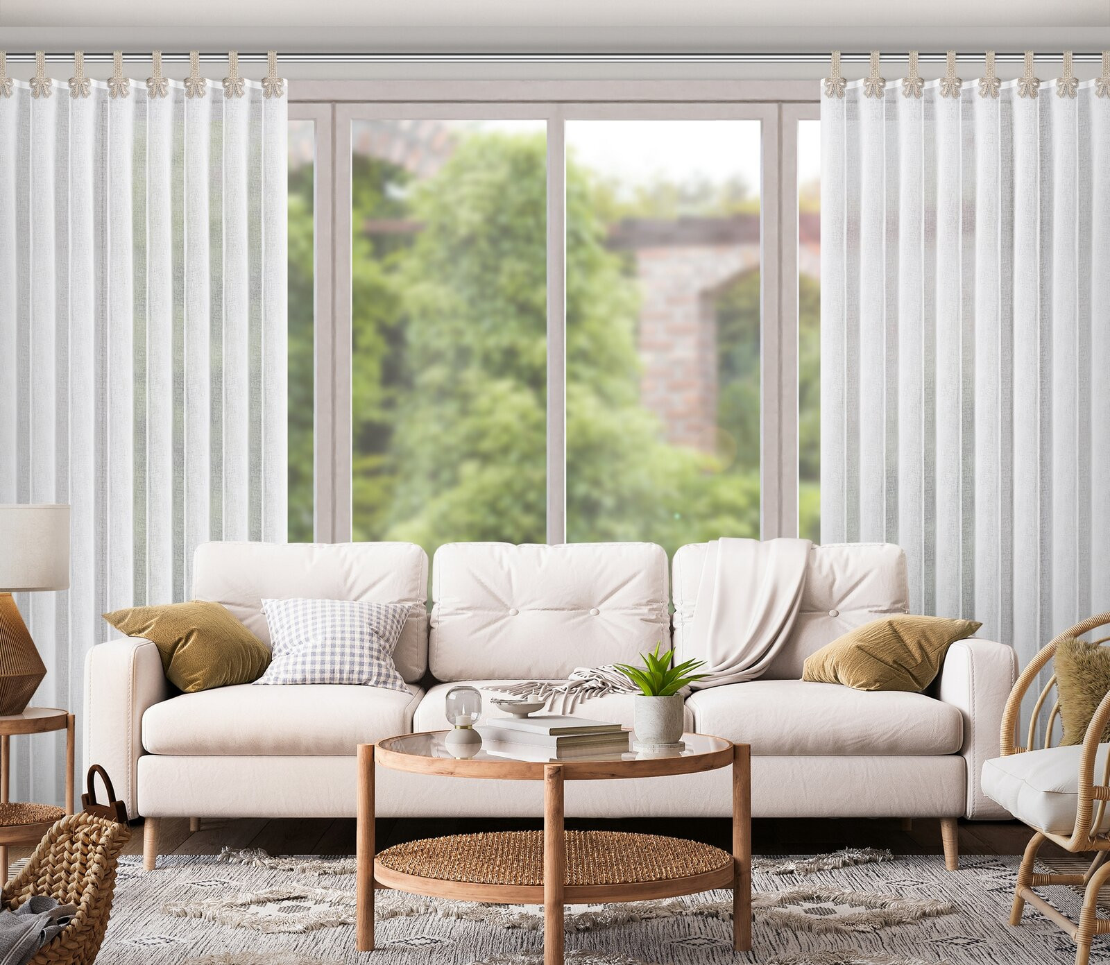 Hotová záclona MELISA bílá / béžová - na průchodkách