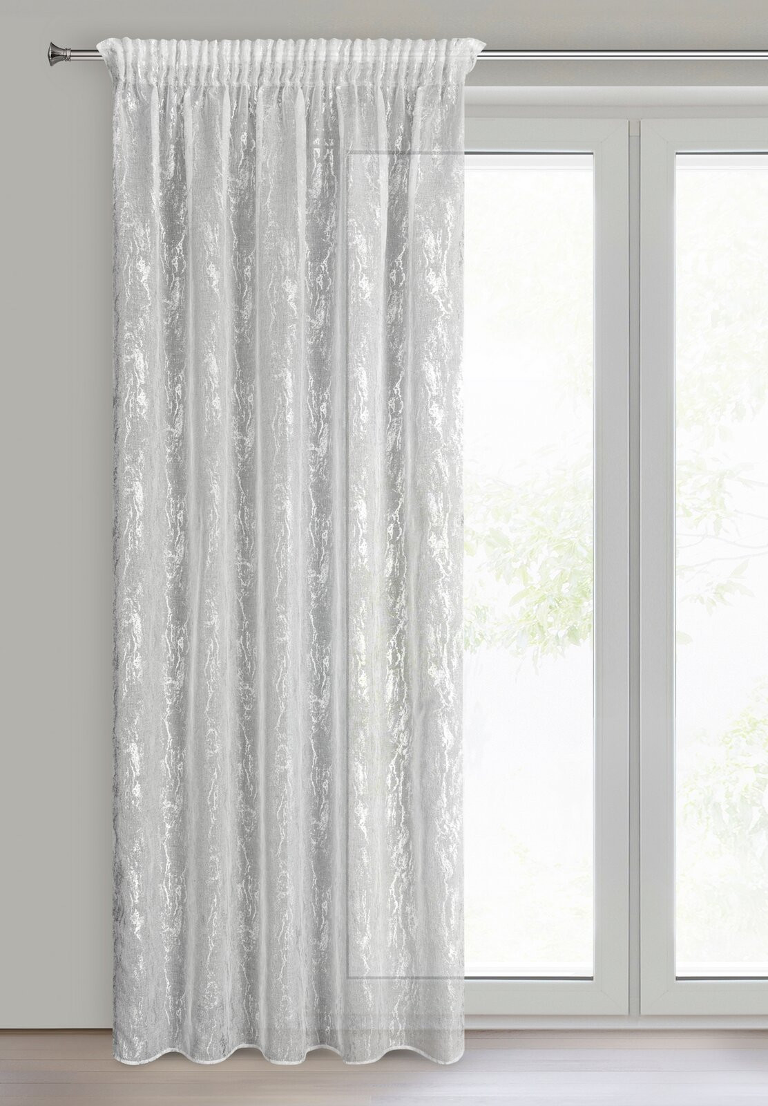 Hotová záclona MIA bílá / stříbrná - na pásce