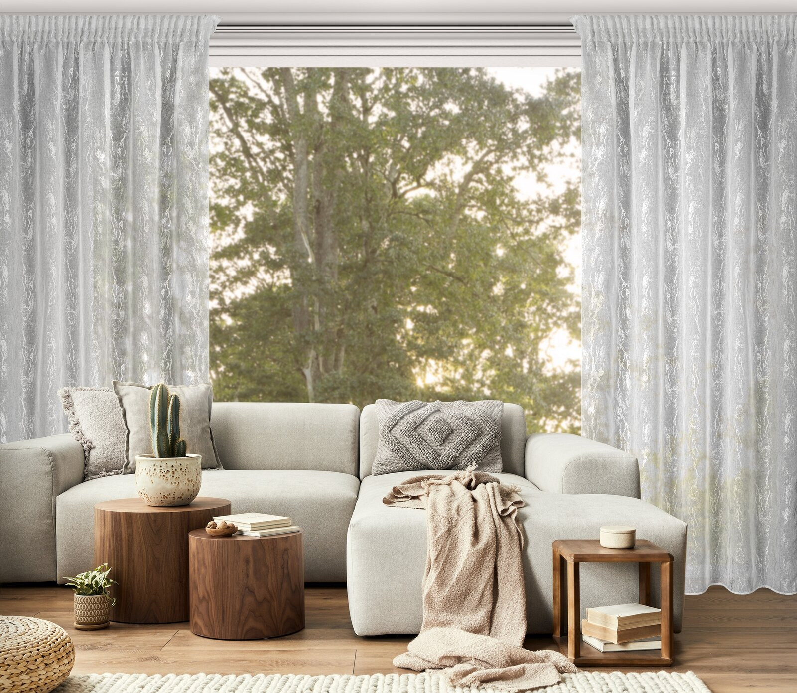 Hotová záclona MIA bílá / stříbrná - na pásce