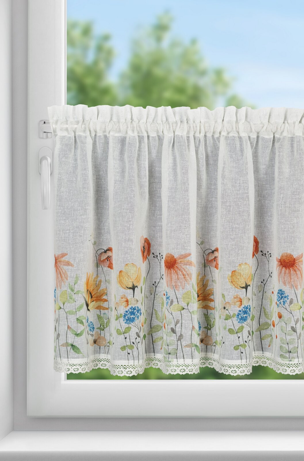 Hotová záclona NATI bílá / červená - s tunelem