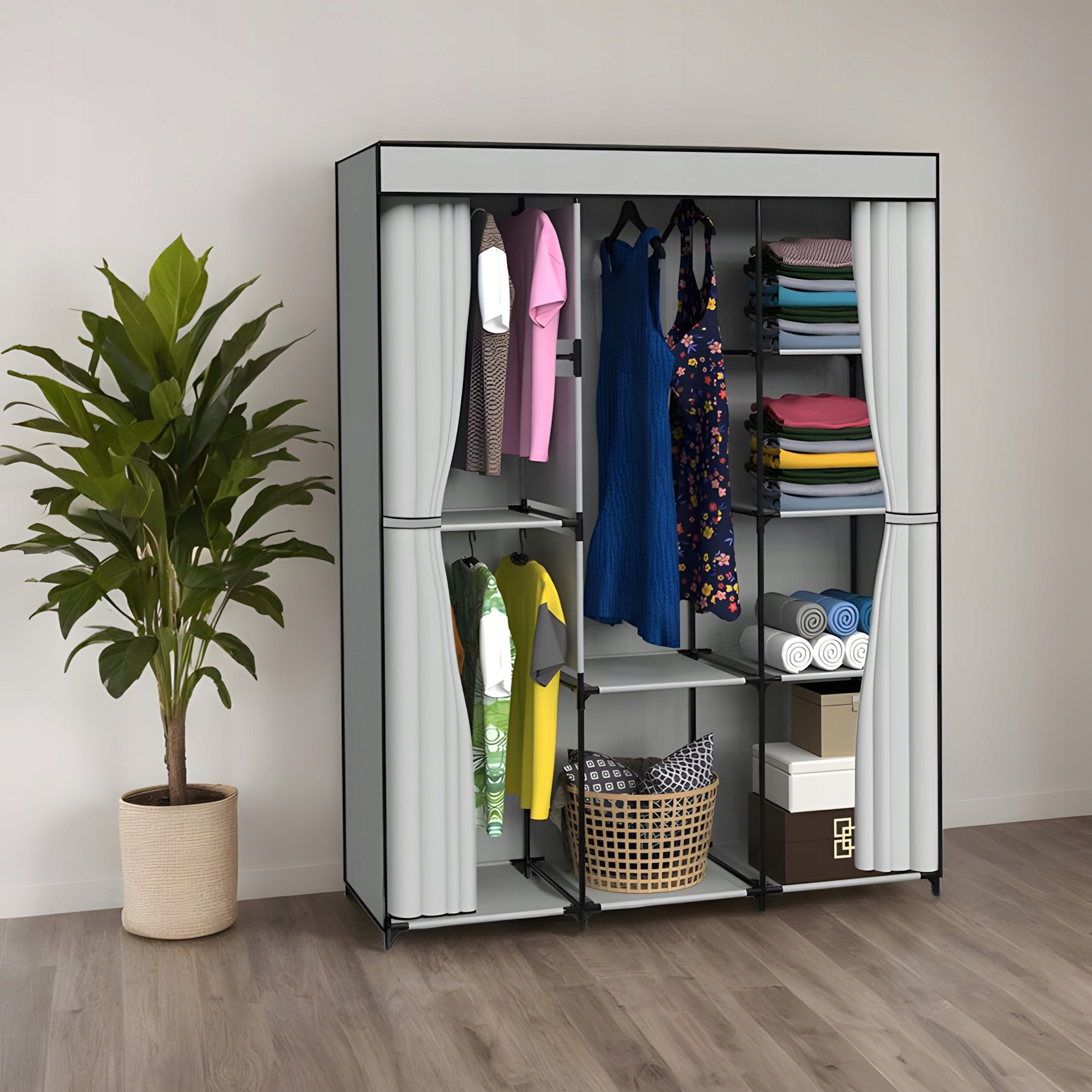 Šatní skříň CELINA šedá / černá